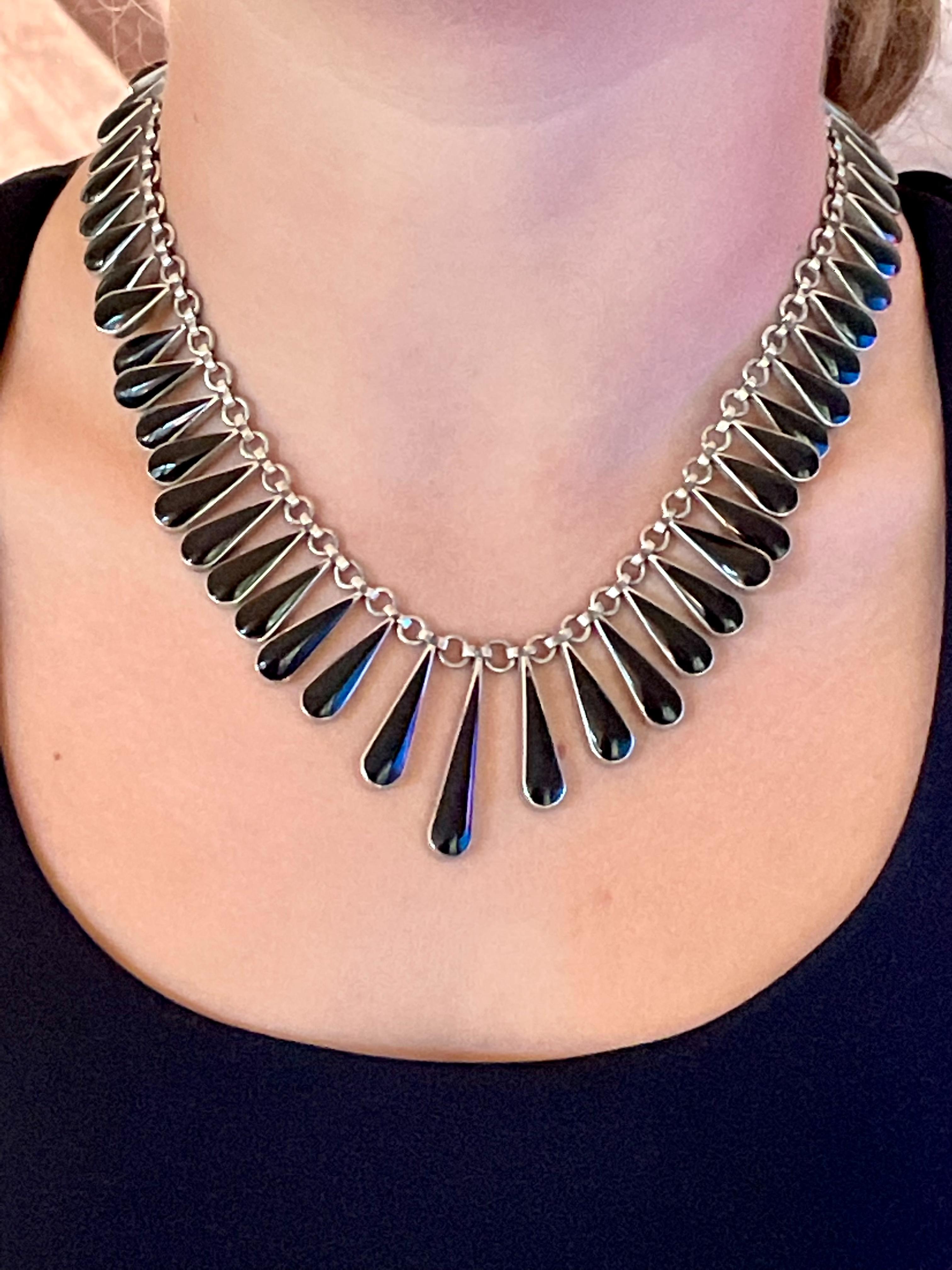 Vintage Teardrop Black Onyx Sterling Silber Girlande Halskette 2