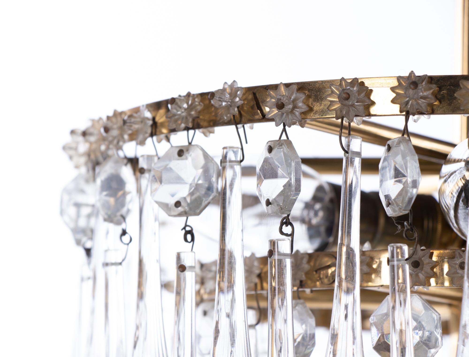 Mid-Century Modern Vintage Teardrop Chandelier Crystal Glass & Brass, 1960s For Sale