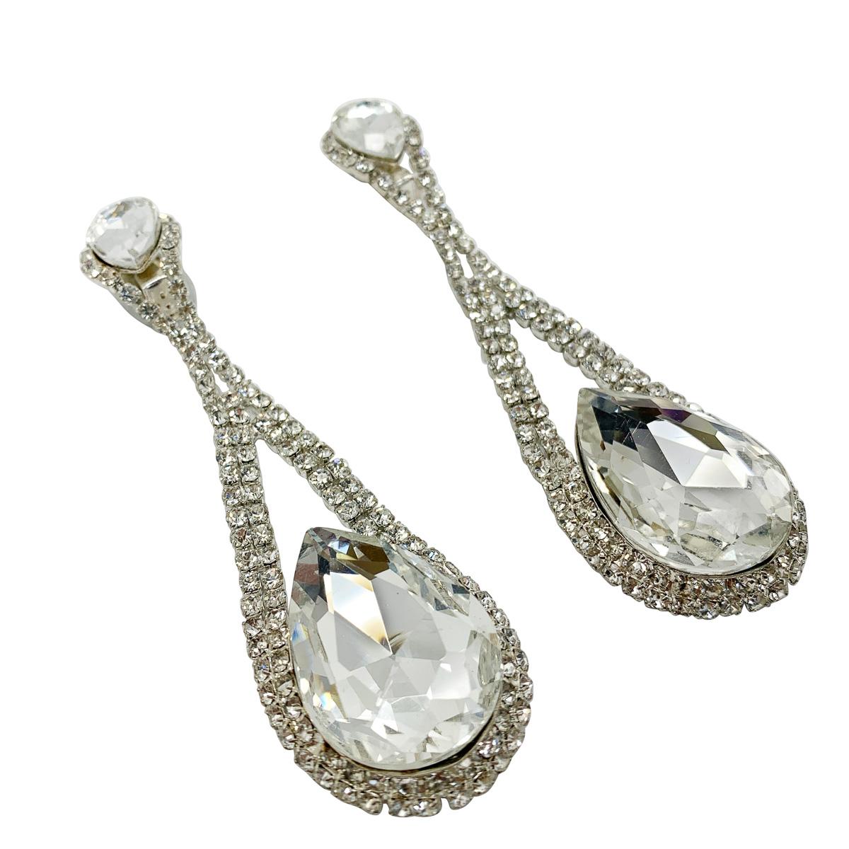 Women's or Men's Vintage Teardrop Crystal Statement Earrings 1980s For Sale