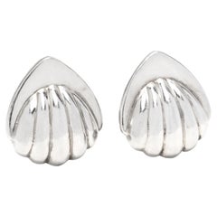 Vintage Teardrop Ribbed Clip On Earrings, Sterling Silver