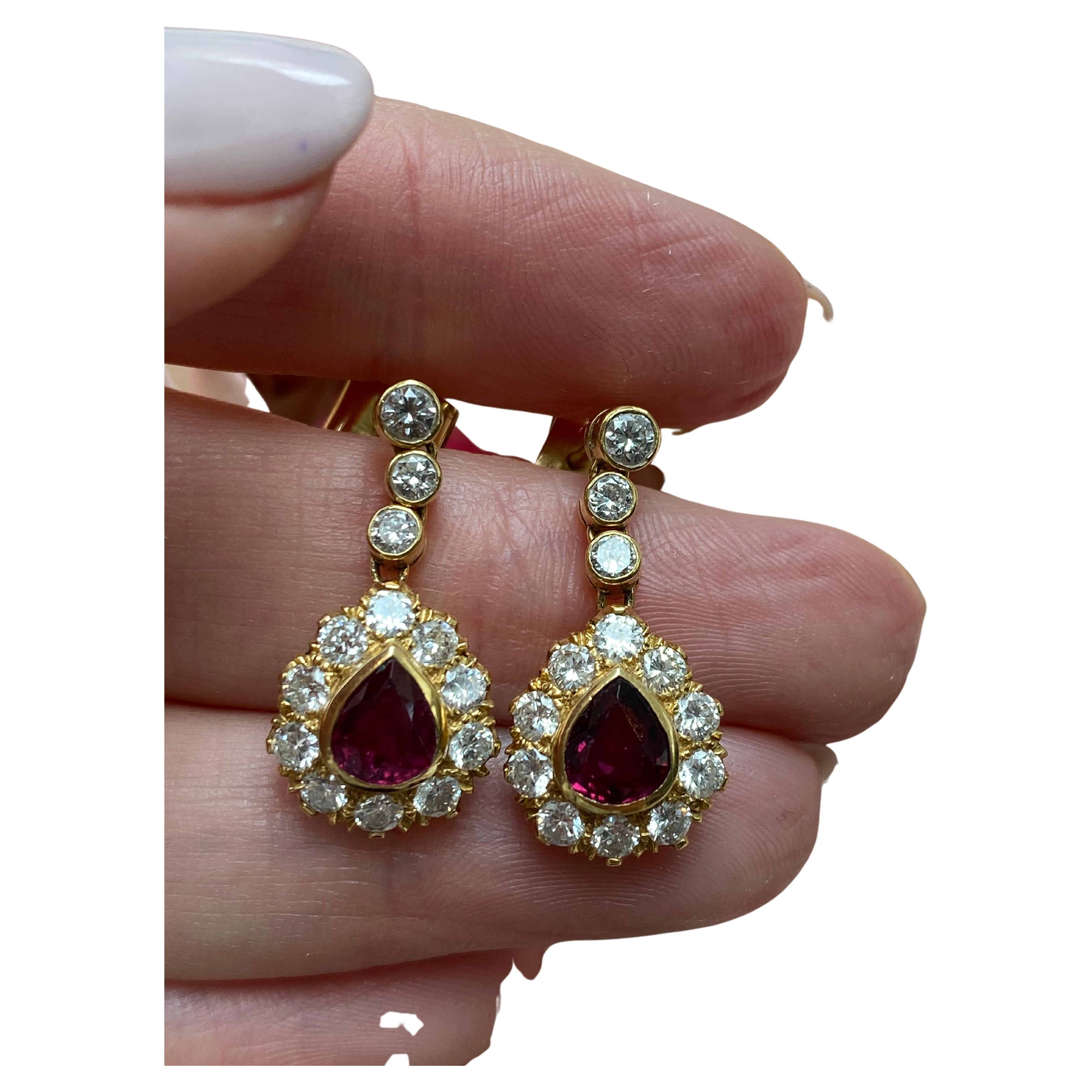 Vintage Teardrop Ruby and Diamond Earrings For Sale