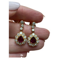 Vintage Teardrop Ruby and Diamond Earrings