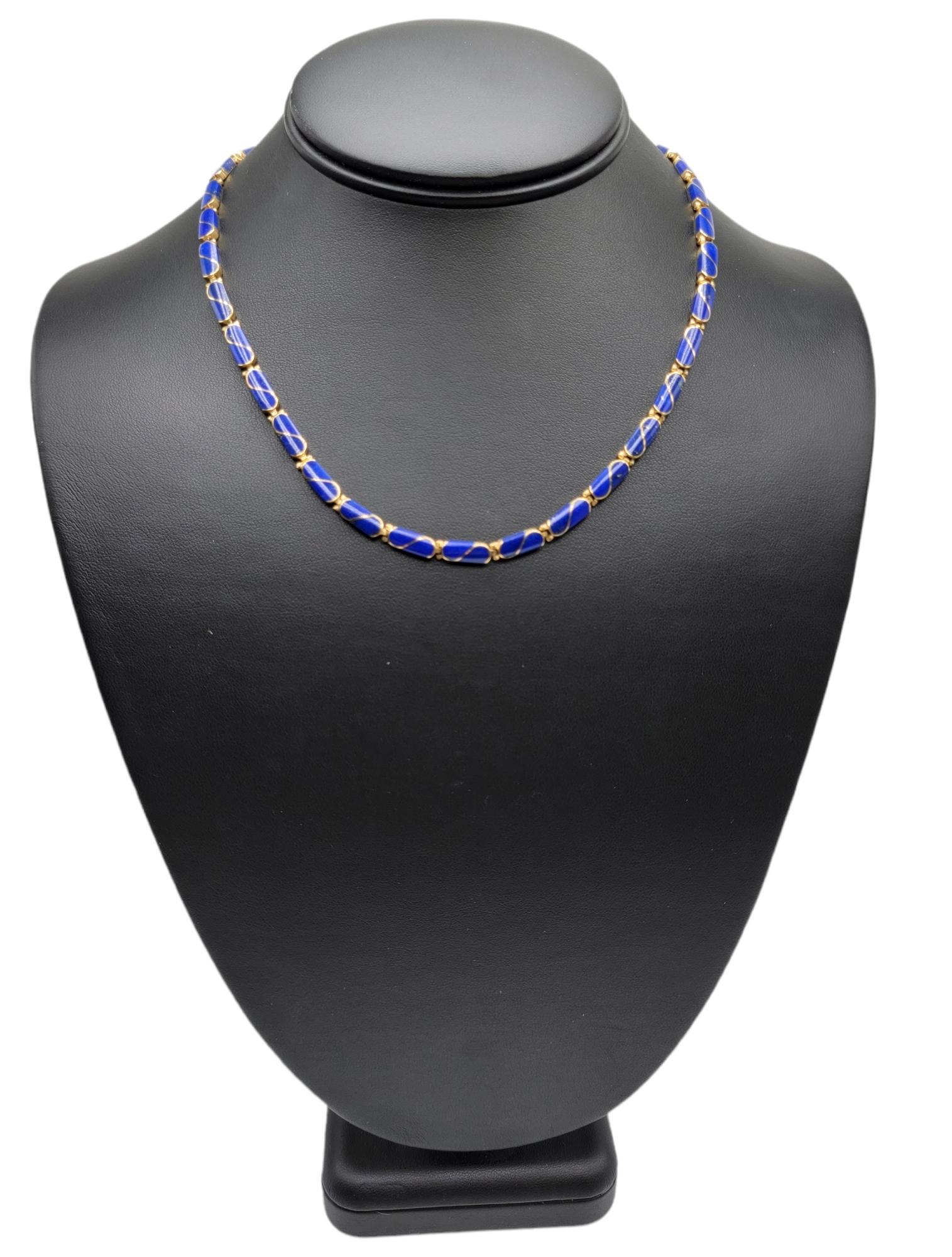 Vintage Teardrop Tablet Lapis Lazuli Link Collar Necklace 18 Karat Yellow Gold For Sale 1