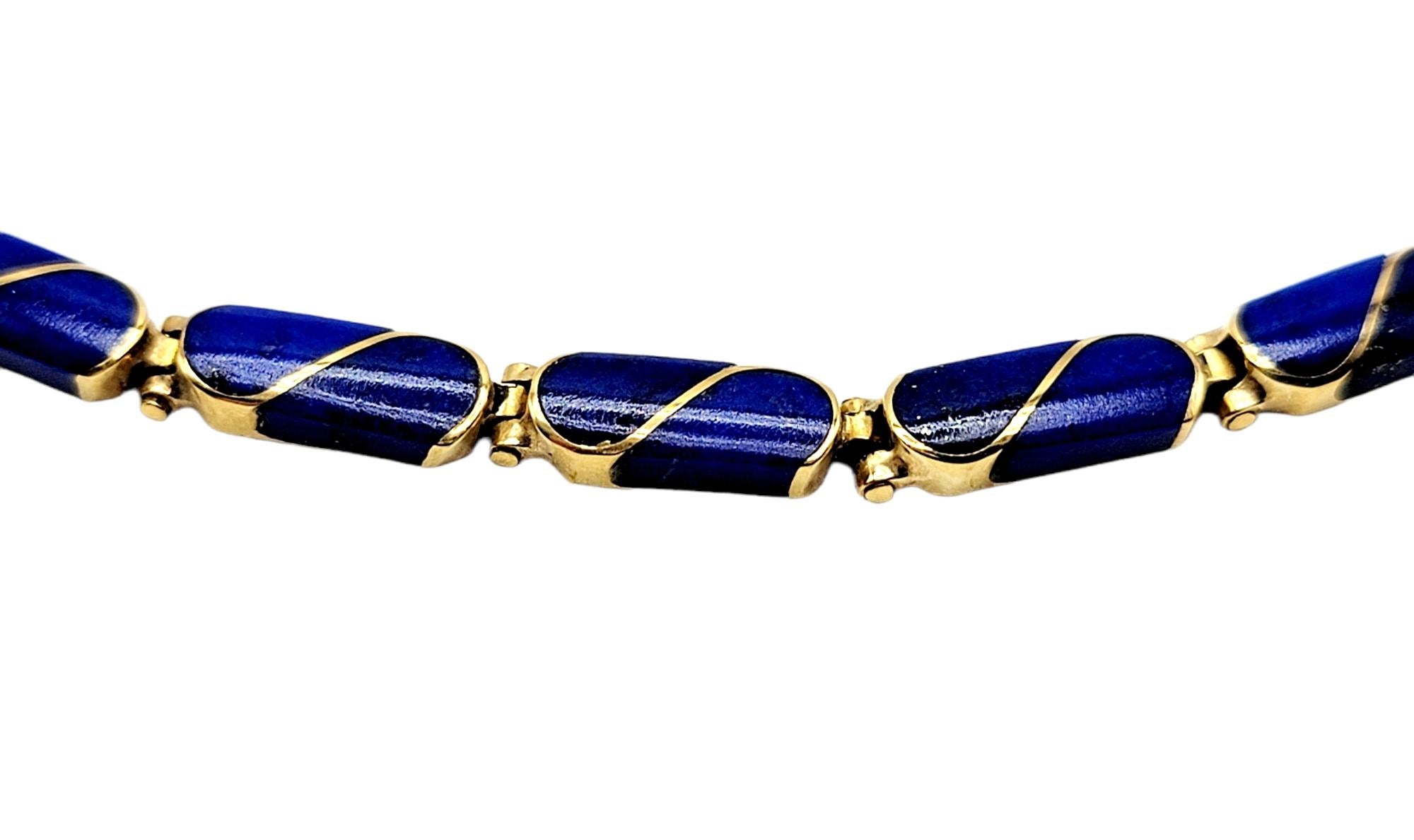 Contemporaneo Collana Vintage Teardrop Tablet Lapis Lazuli A Link Oro giallo 18 carati in vendita