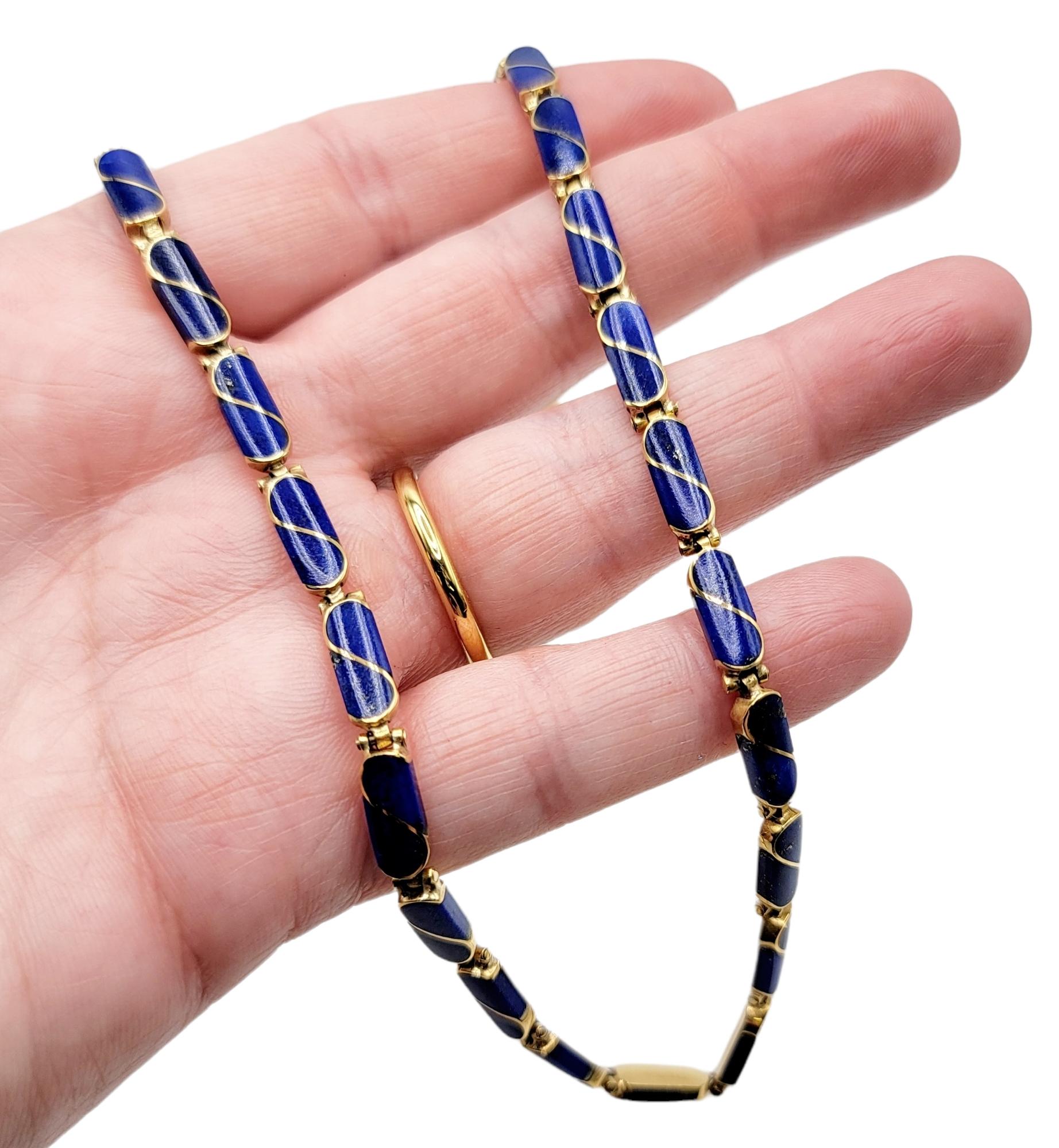 Women's Vintage Teardrop Tablet Lapis Lazuli Link Collar Necklace 18 Karat Yellow Gold For Sale