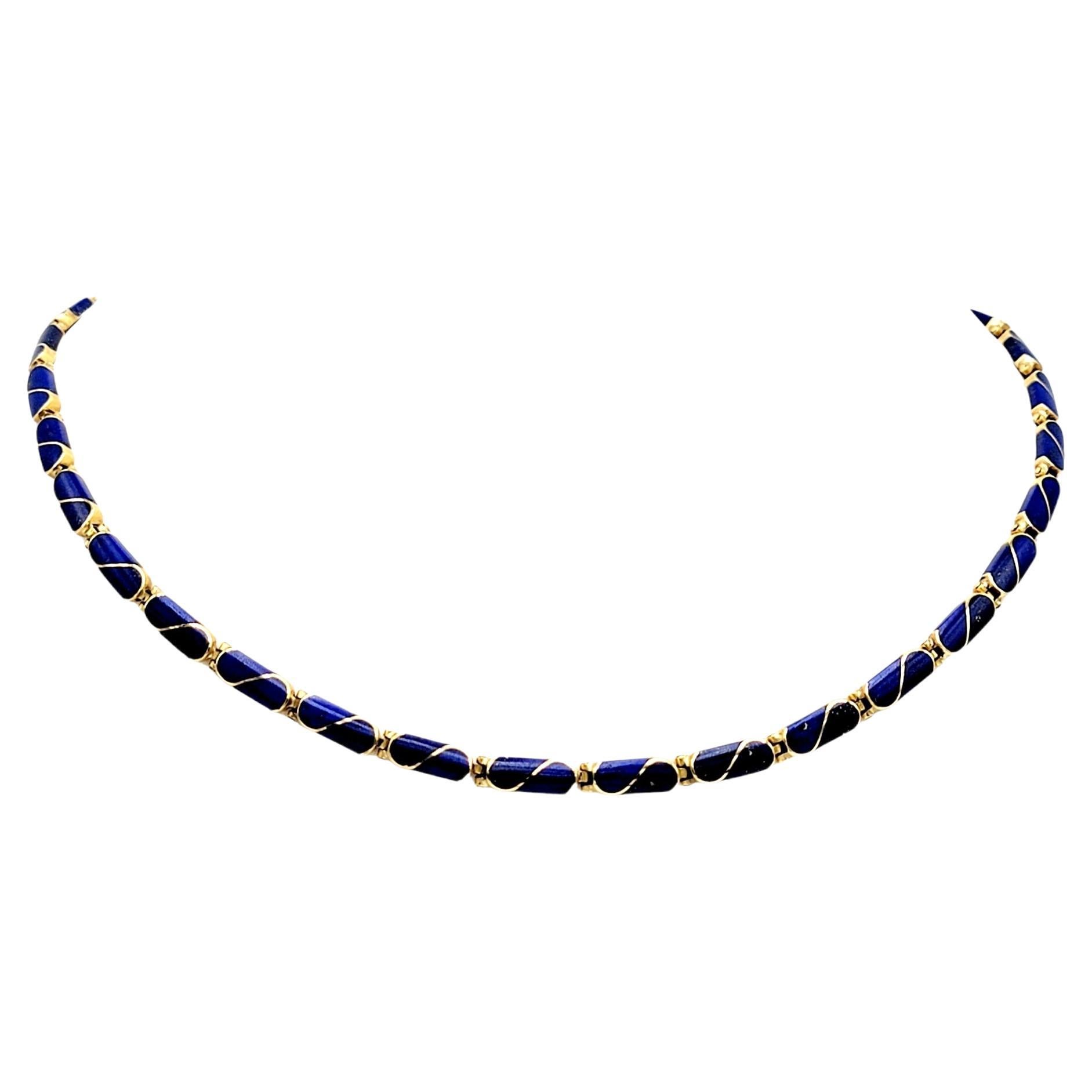 Vintage Teardrop Tablet Lapis Lazuli Link Collar Necklace 18 Karat Yellow Gold