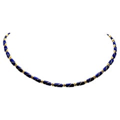 Vintage Teardrop Tablet Lapis Lazuli Link Collar Necklace 18 Karat Yellow Gold