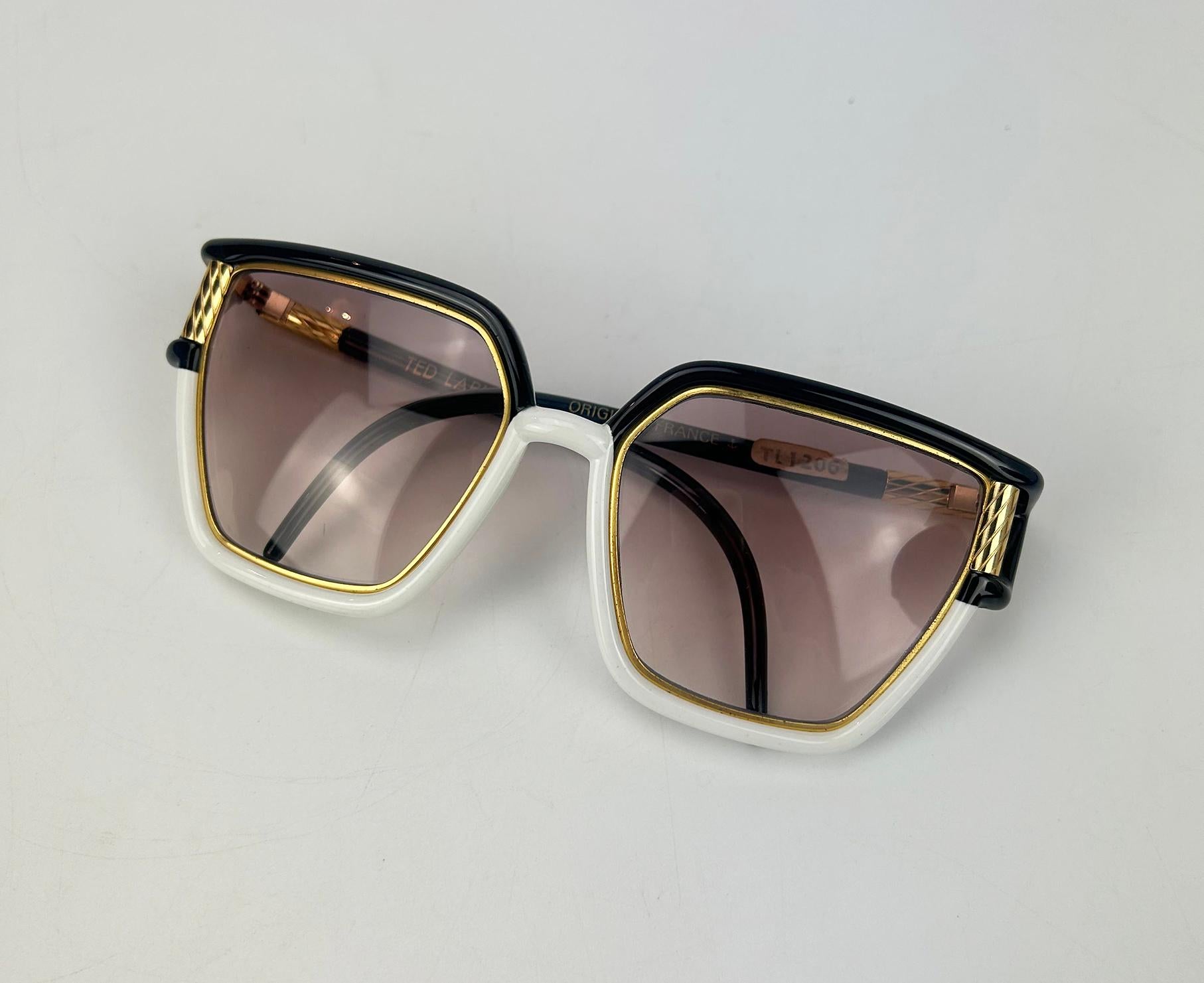 Vintage Ted Lapidus Black White and Gold Sunglasses c1970s For Sale 9