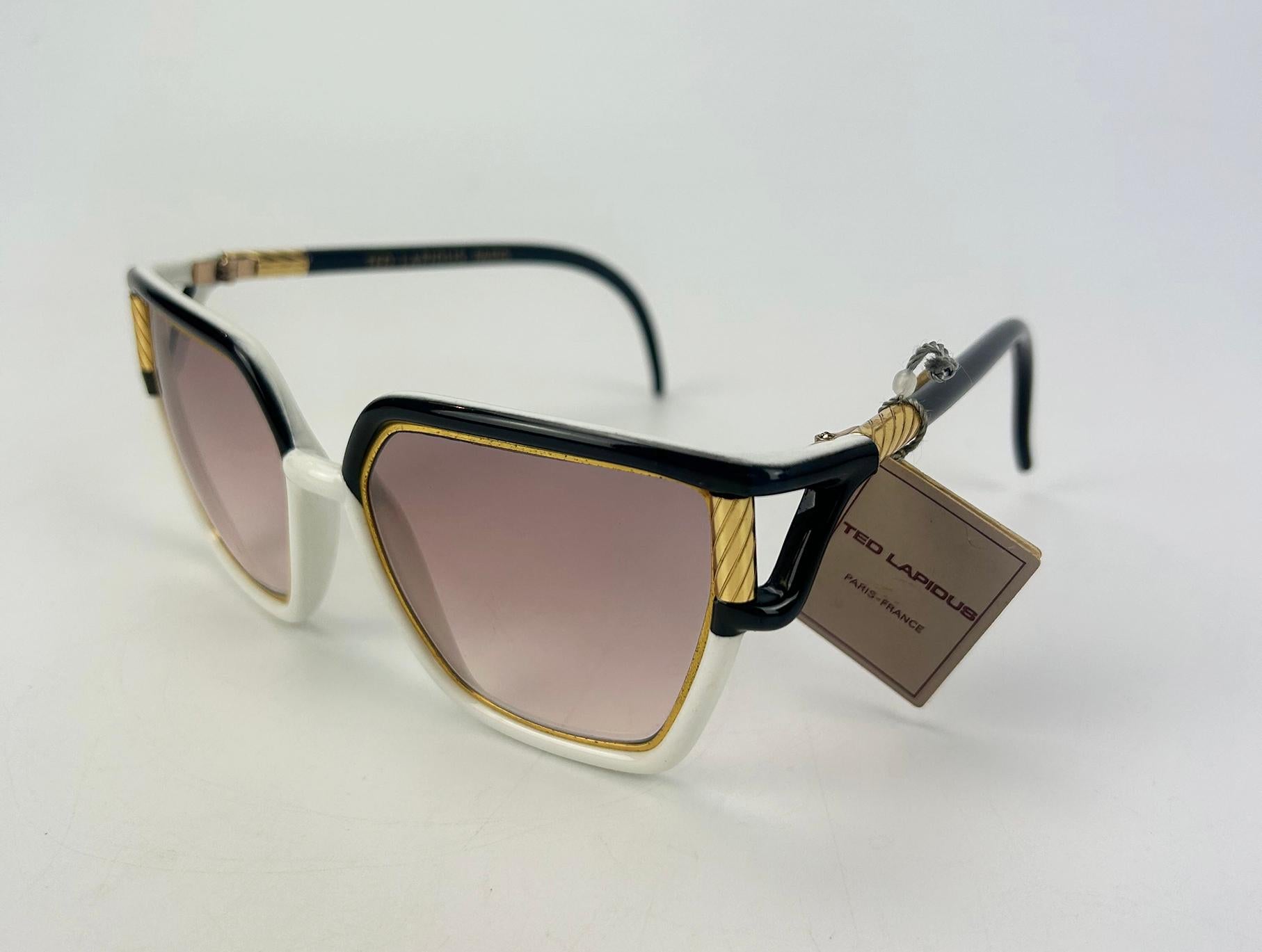 Vintage Ted Lapidus Black White and Gold Sunglasses c1970s For Sale 12