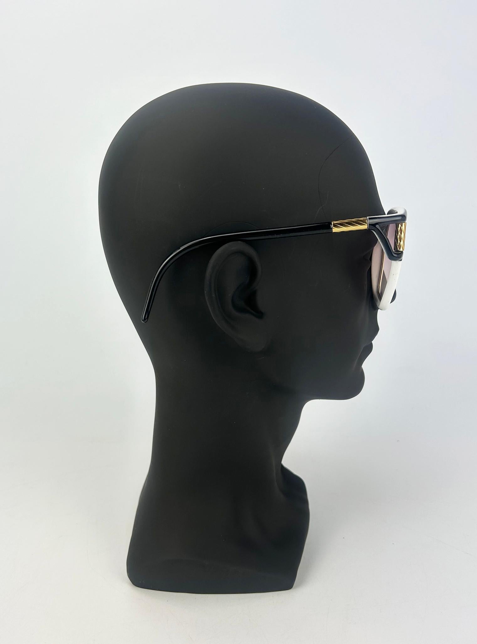 Vintage Ted Lapidus Black White and Gold Sunglasses c1970s In Good Condition For Sale In Philadelphia, PA