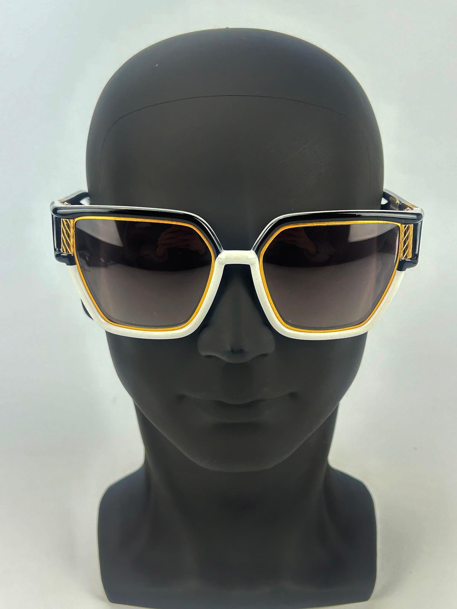 Women's Vintage Ted Lapidus Black White and Gold Sunglasses c1970s For Sale