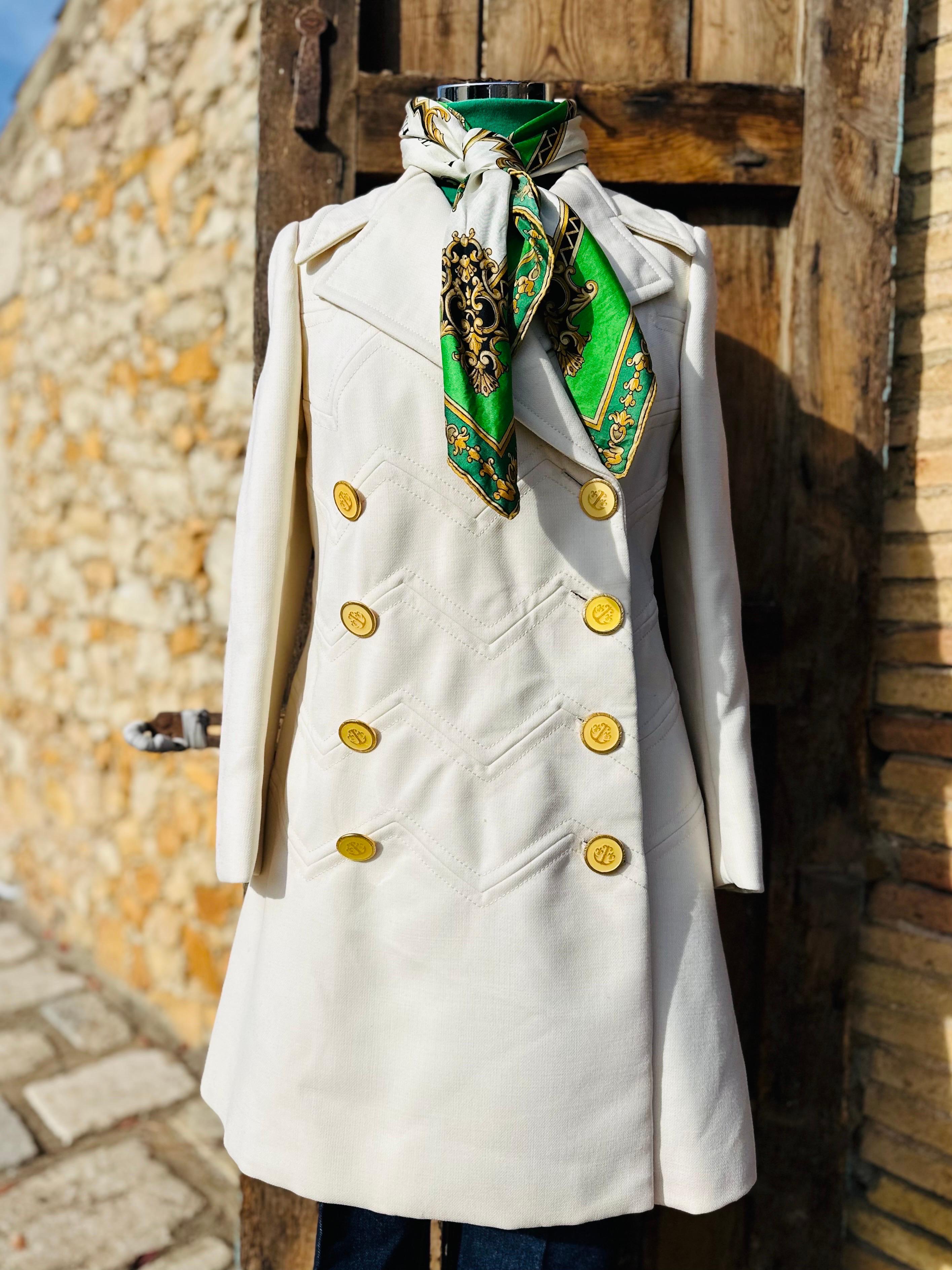 Ted Lapidus Vintage-Mantel aus elfenbeinfarbener Wolle aus den 1960er Jahren im Angebot 9