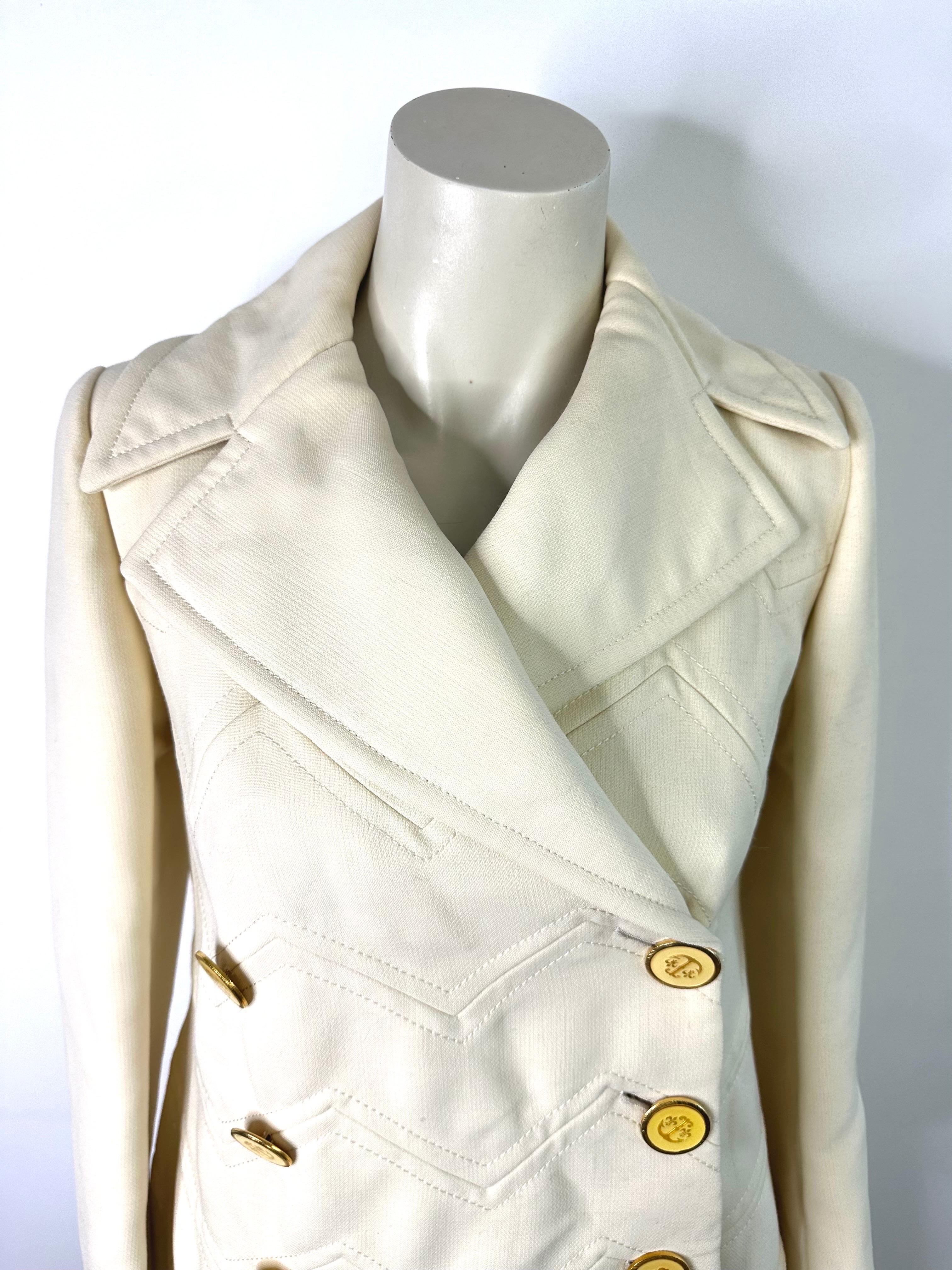 Vintage Ted Lapidus coat in ivory wool from the 1960s For Sale 1