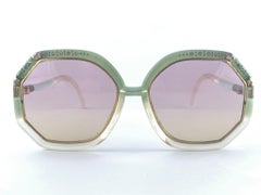 Vintage Ted Lapidus Paris TL Green & Rhinestones 1970 Sunglasses
