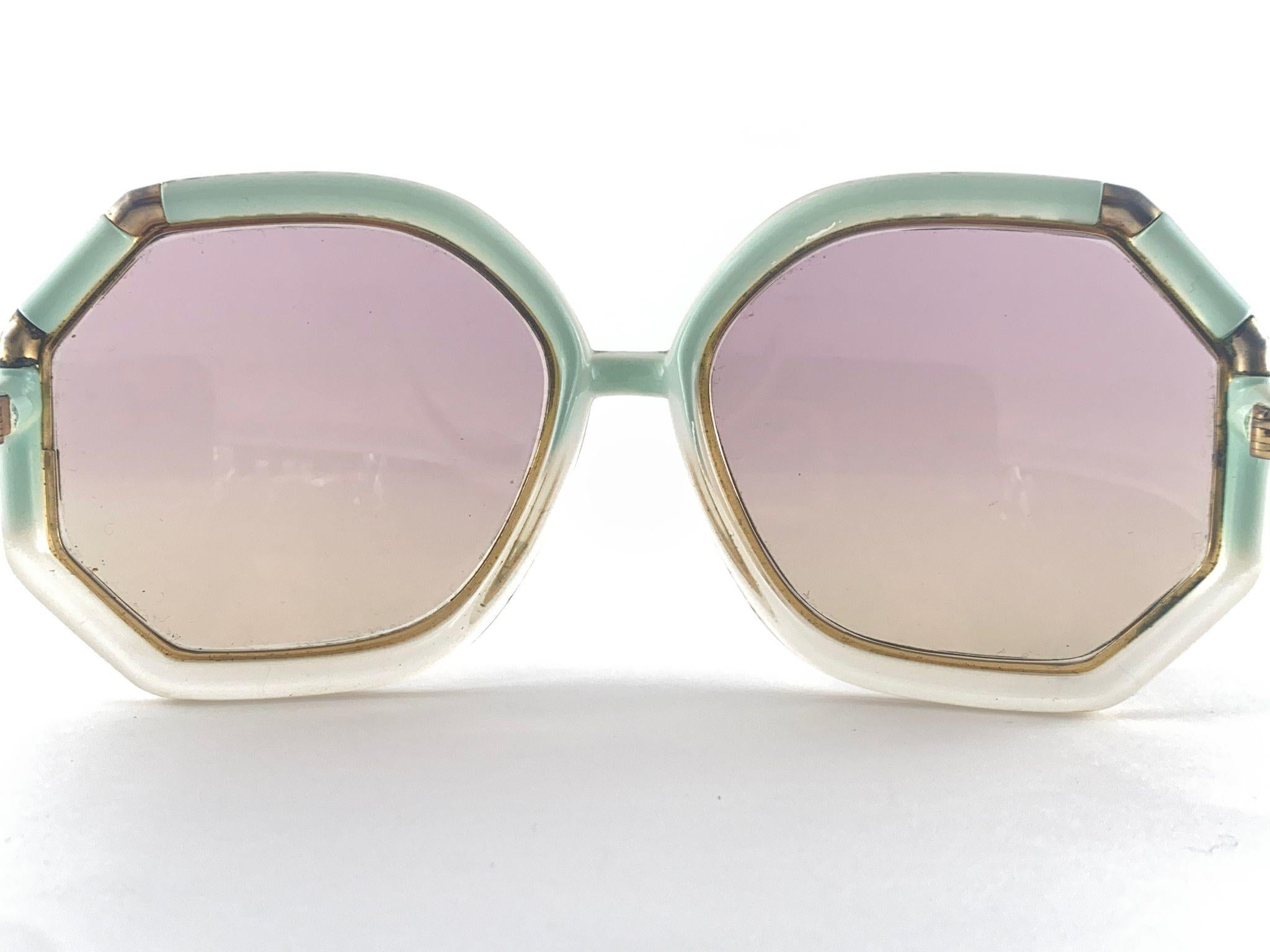 Women's Vintage Ted Lapidus Paris TL Green & Rhinestones 1970 Sunglasses For Sale