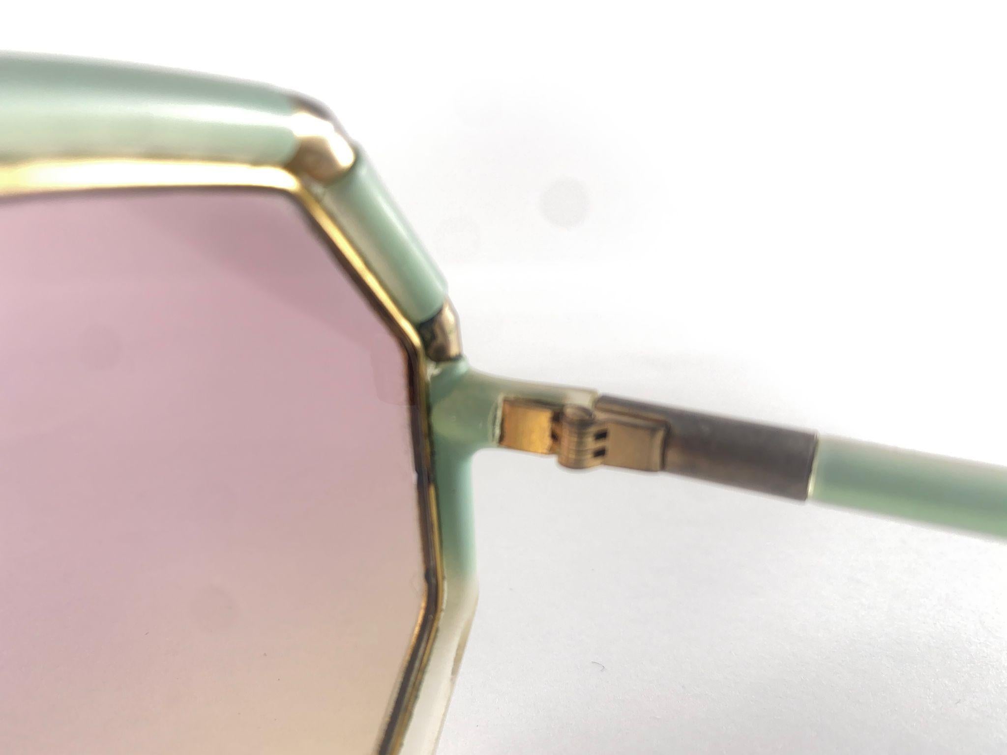 Vintage Ted Lapidus Paris TL Green & Rhinestones 1970 Sunglasses For Sale 1