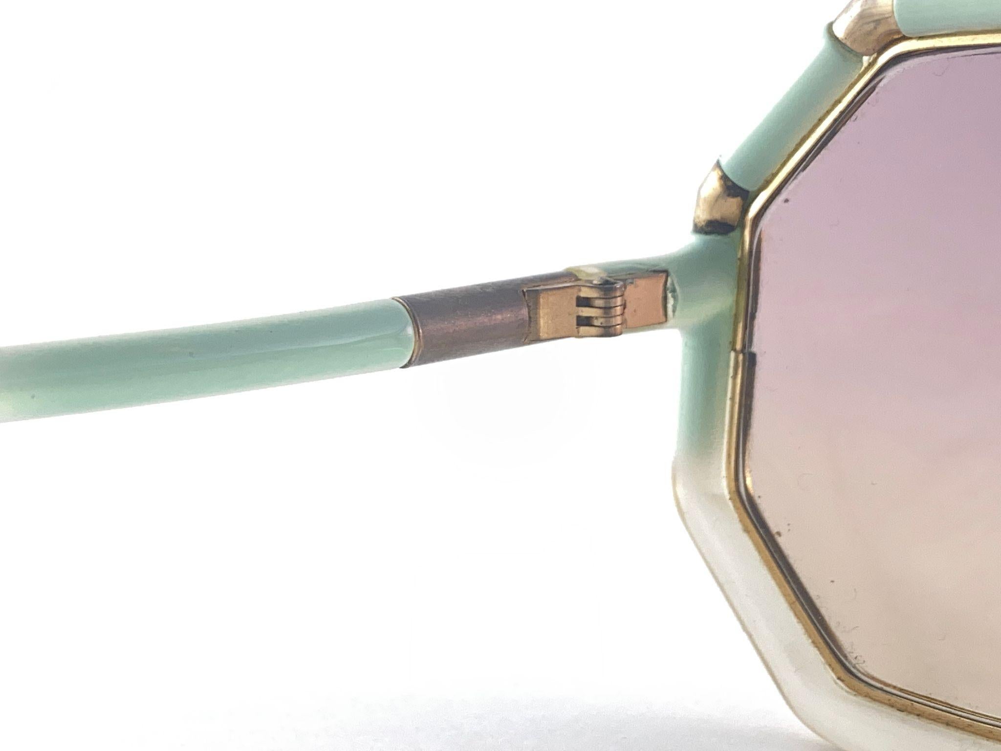 Vintage Ted Lapidus Paris TL Green & Rhinestones 1970 Sunglasses For Sale 2