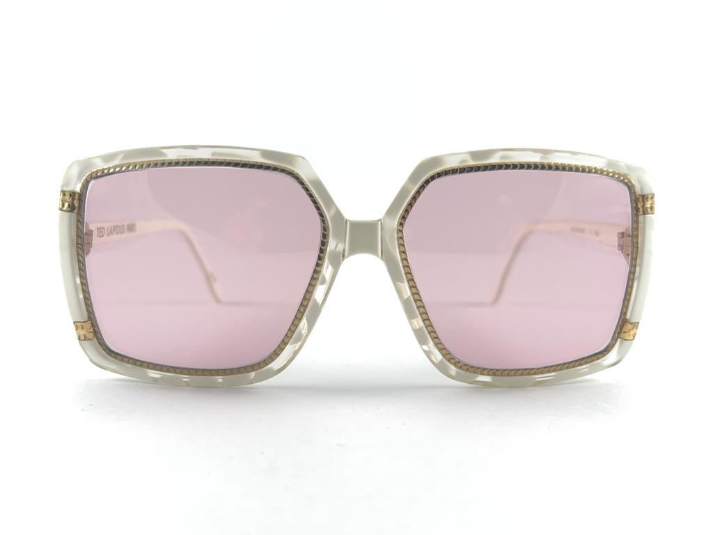 Vintage Ted Lapidus Paris TL White & Gold 1970 Sunglasses For Sale 4