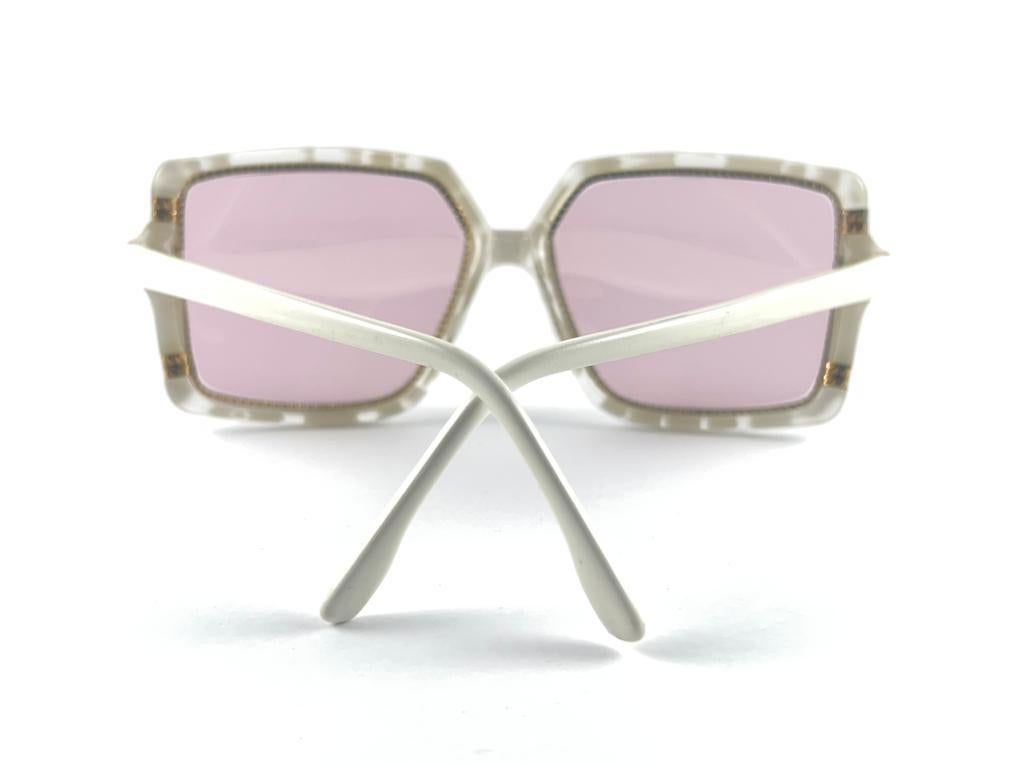 Gray Vintage Ted Lapidus Paris TL White & Gold 1970 Sunglasses For Sale