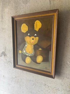 Vintage Teddy Bear Painting - Whimsical Rustic Modern Folk Art