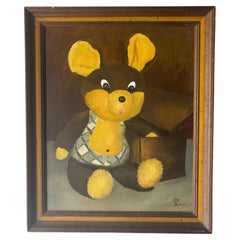 Vintage Teddy Bear Painting - Whimsical Rustic Modern Folk Art