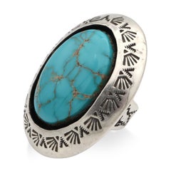 Vintage Teddy Goodluck Navajo Sterling Silver Turquoise Statement Ring