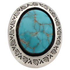 Vintage Teddy Goodluck Navajo Sterling Silver Turquoise Statement Ring