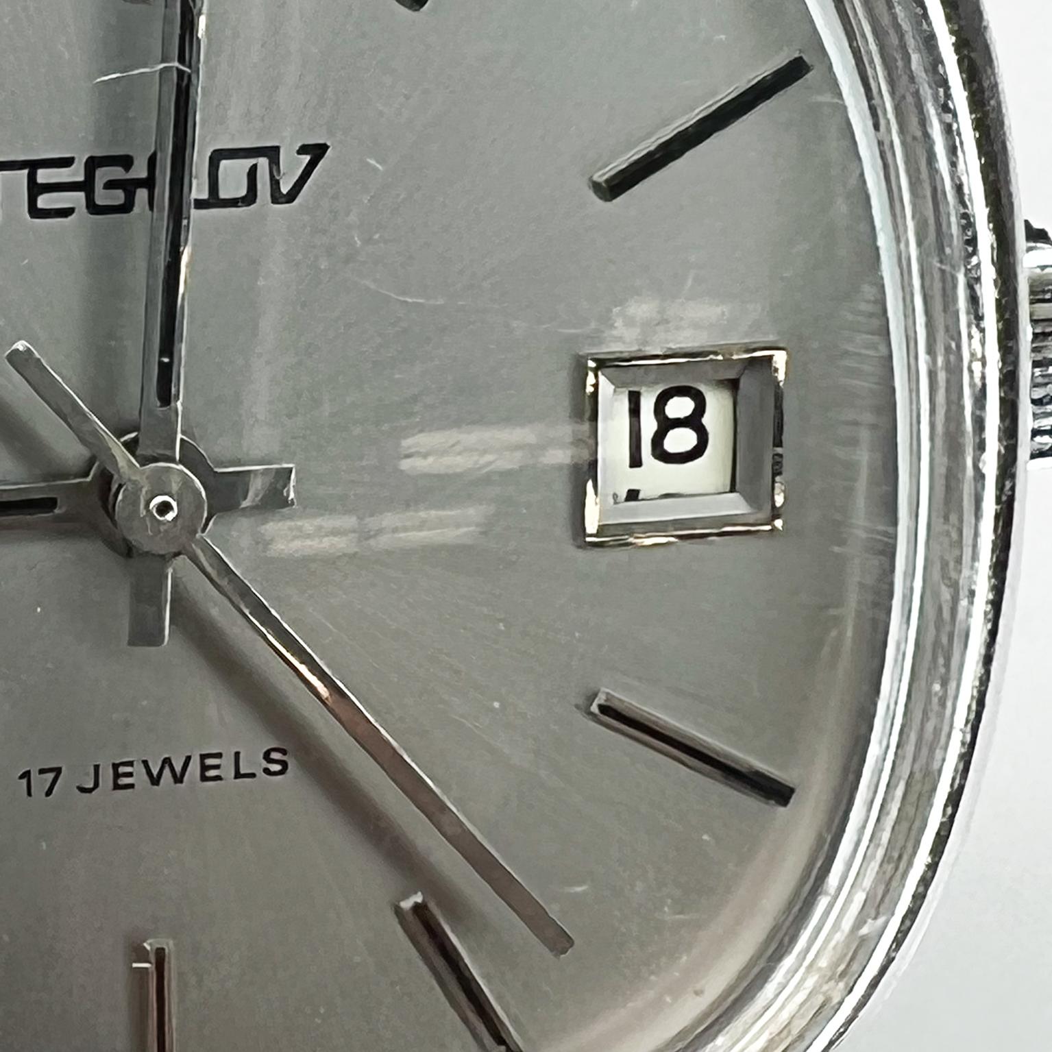 Vintage Tegrov Swiss Made Uhr Mechanische 17 Juwelen Edelstahl im Angebot 5