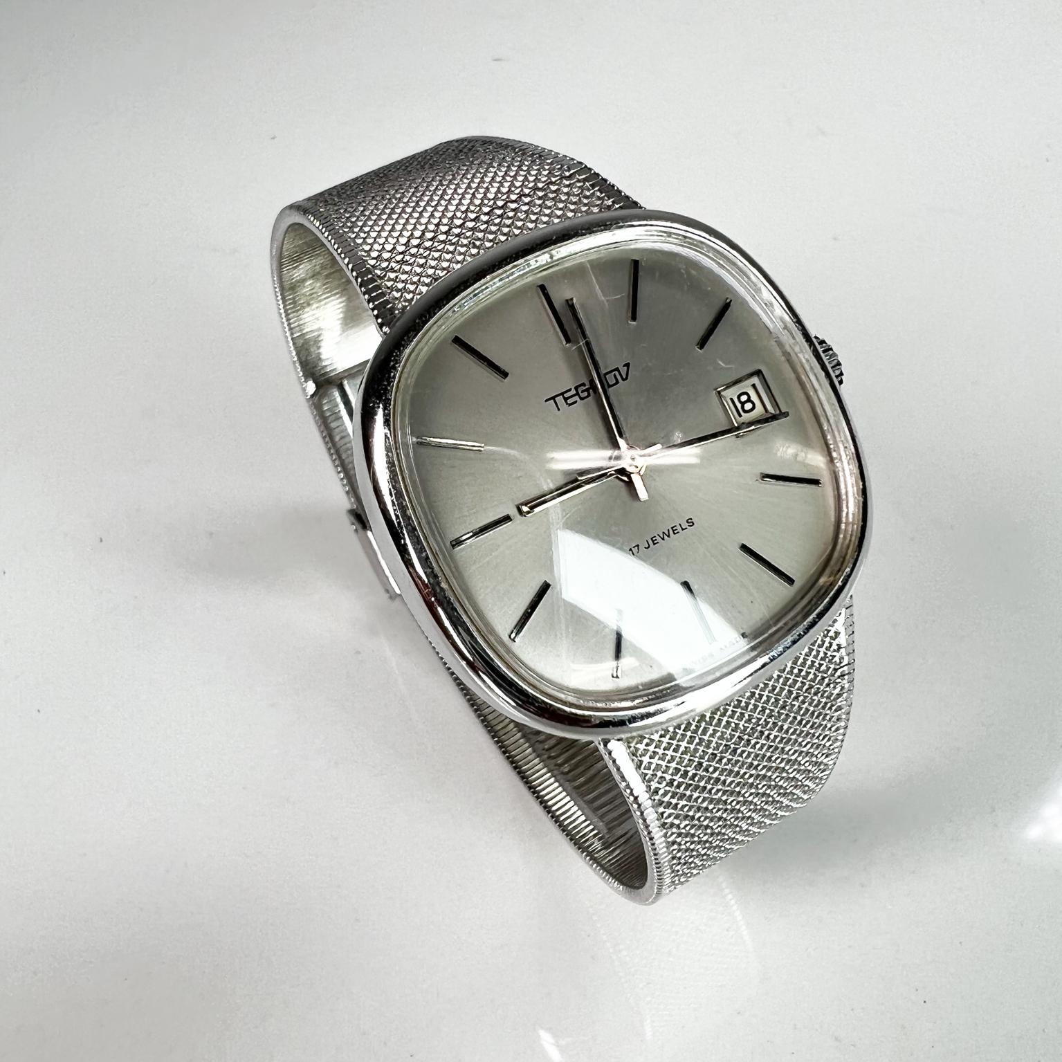 Vintage Tegrov Swiss Made Uhr Mechanische 17 Juwelen Edelstahl (Schweizerisch) im Angebot