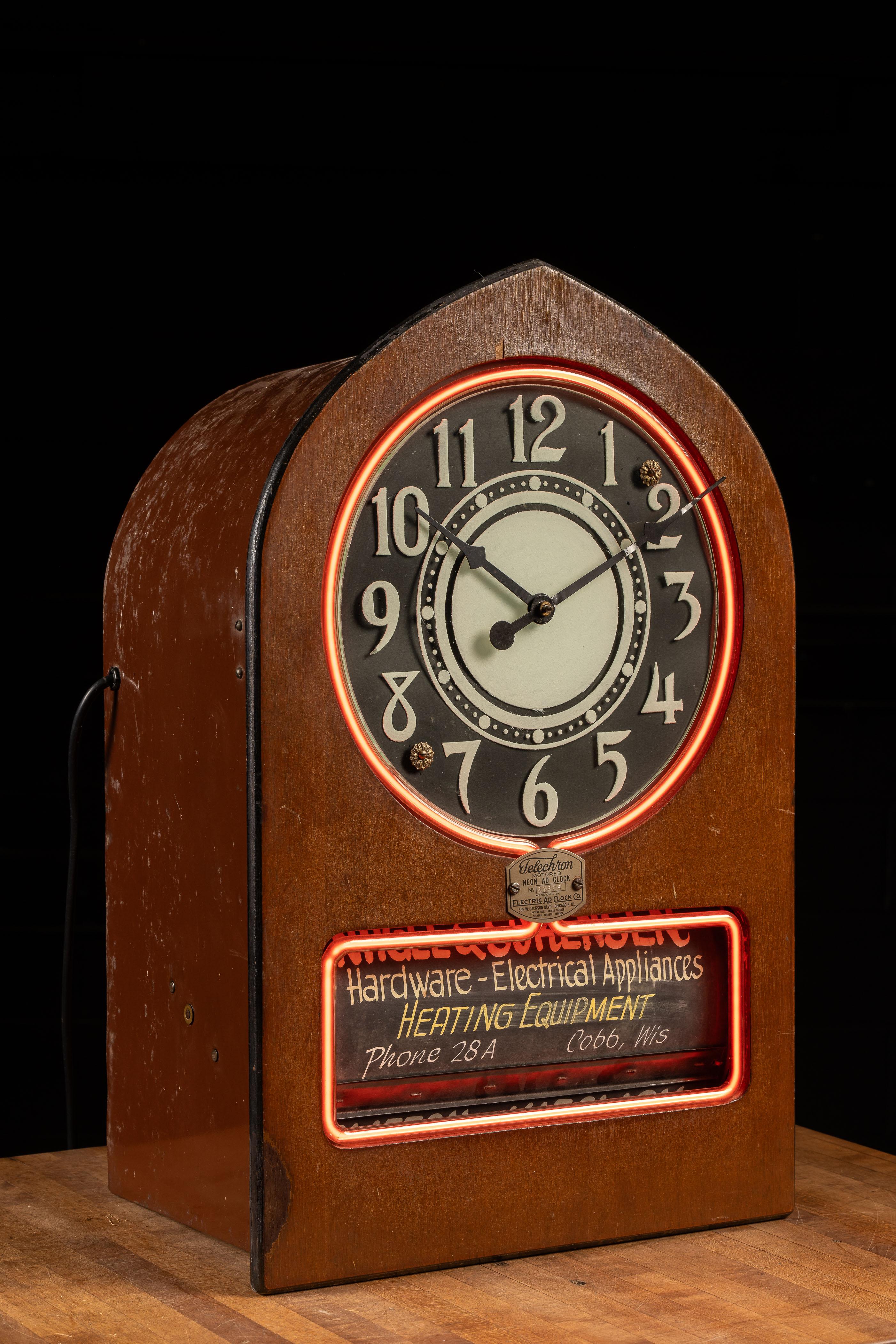 Reloj publicitario vintage Telechron de neón en venta 3