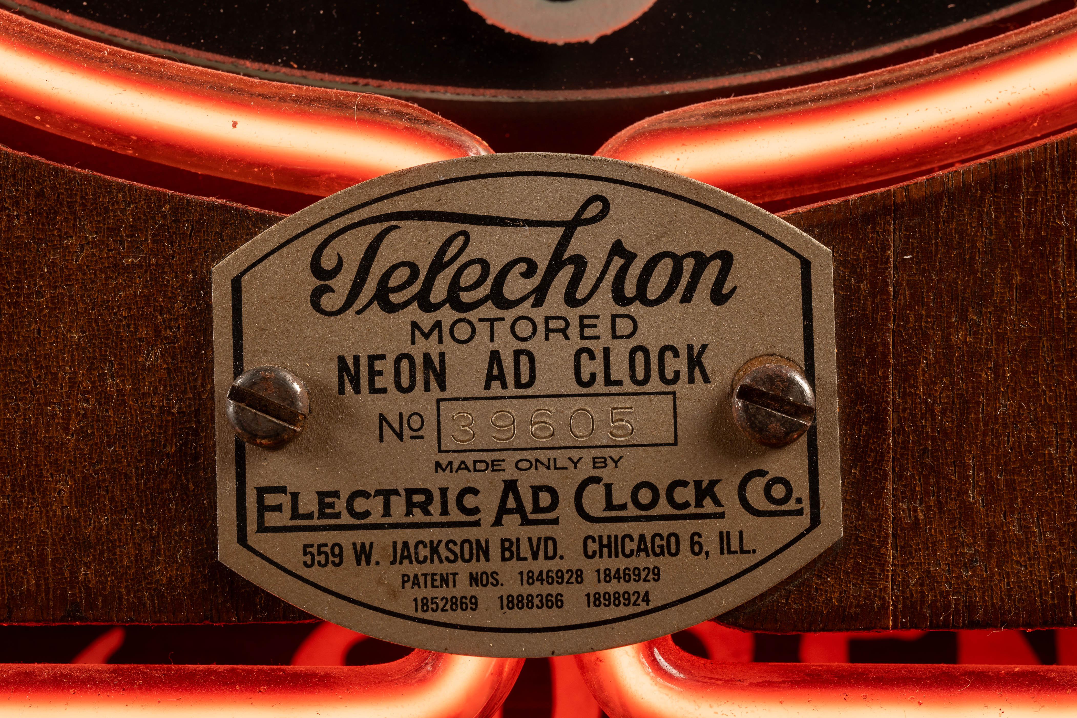 Reloj publicitario vintage Telechron de neón en venta 2