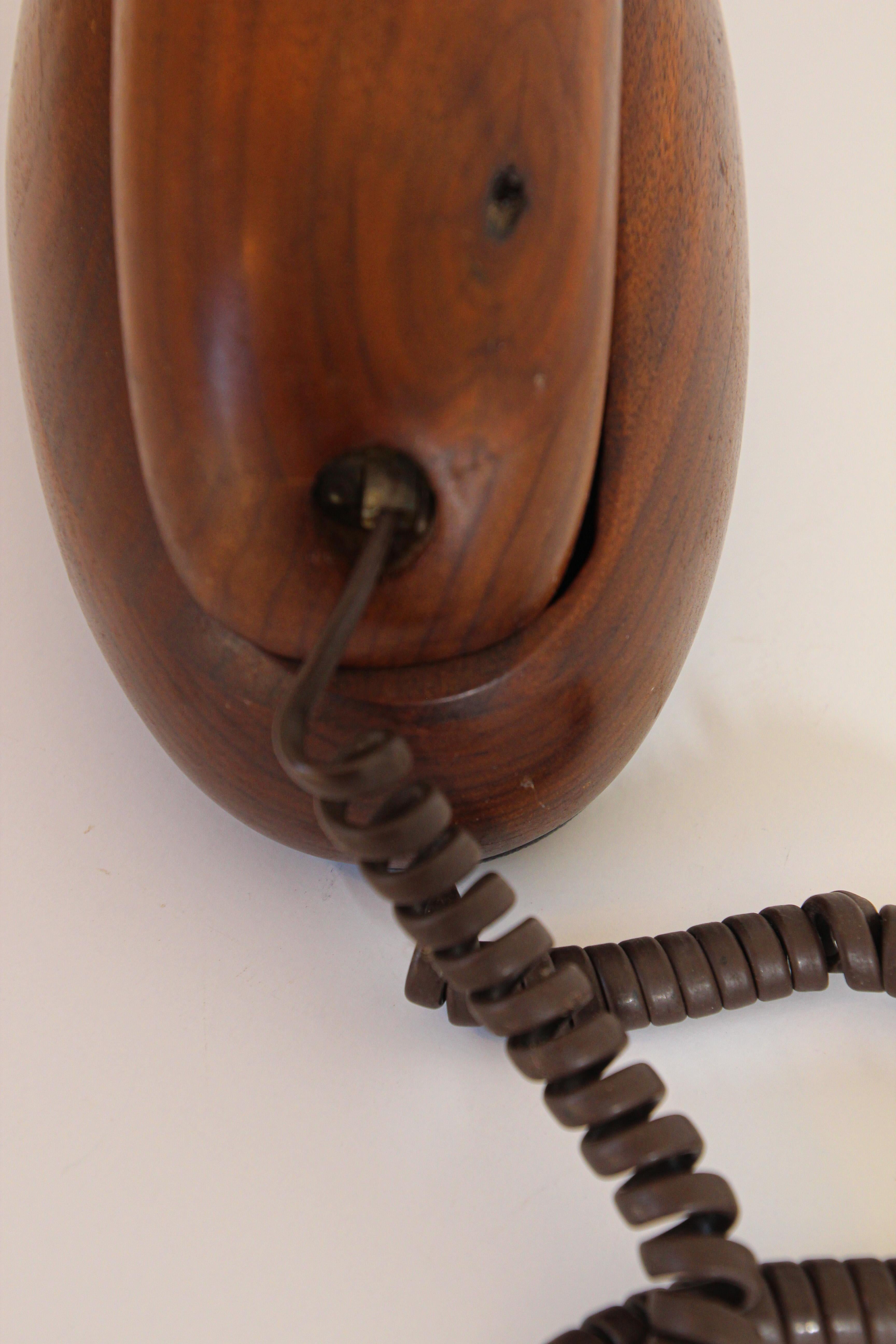 Vintage Telephone Covered in Wood, Organic Modern Style Retro Phone 3
