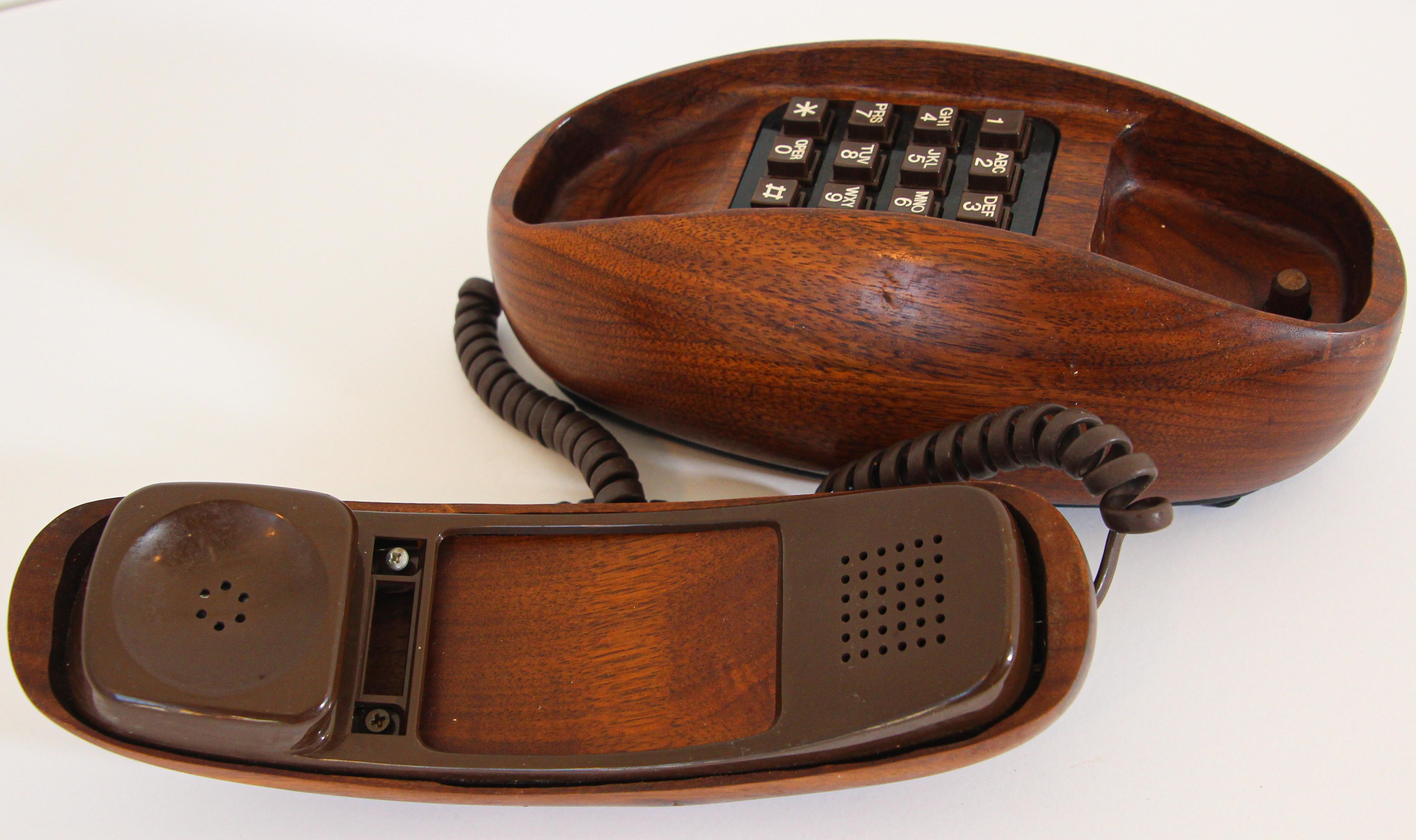 Vintage Telephone Covered in Wood, Organic Modern Style Retro Phone In Good Condition In North Hollywood, CA