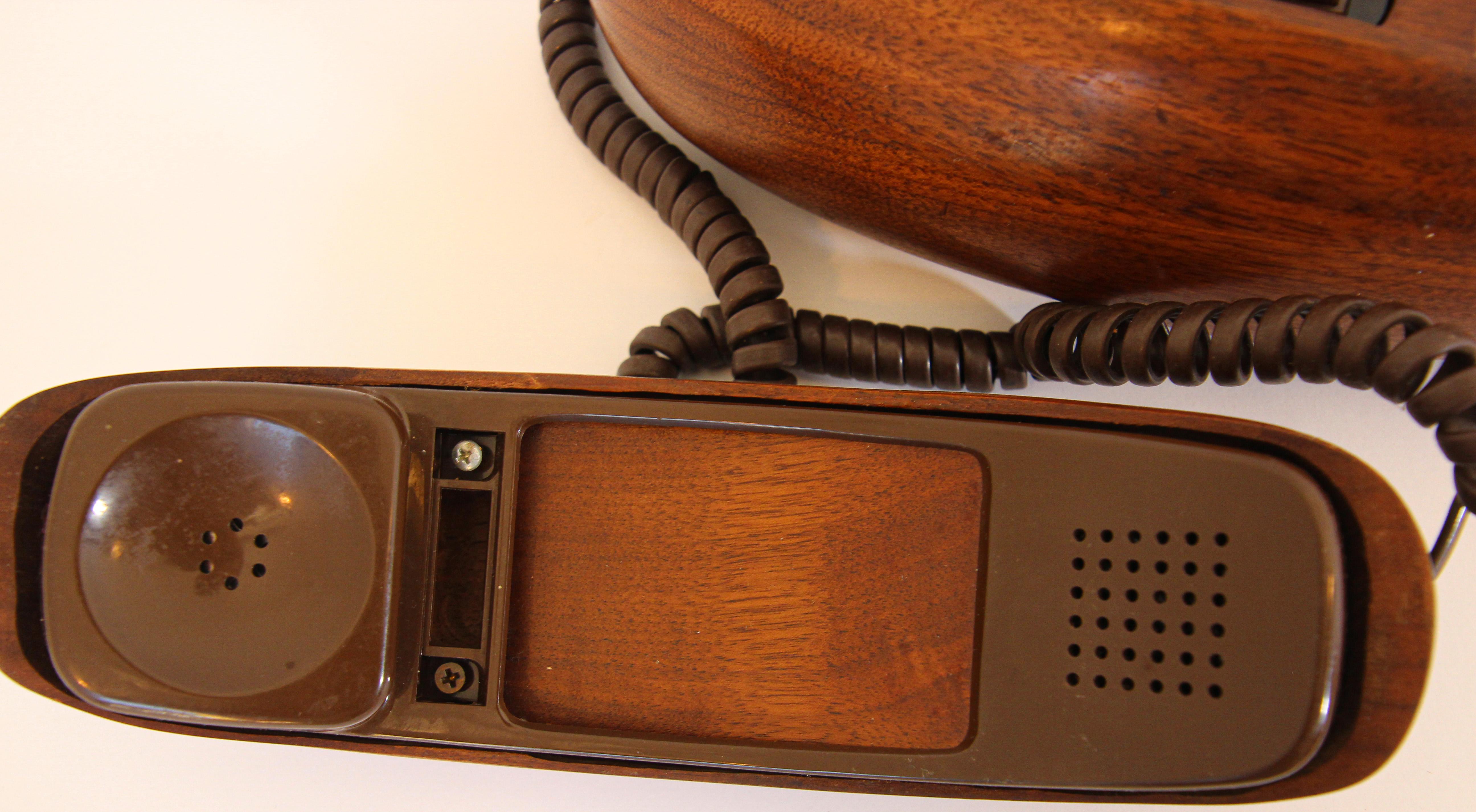 Bakelite Vintage Telephone Covered in Wood, Organic Modern Style Retro Phone