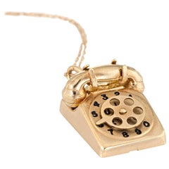 Vintage Telephone Necklace 14 Karat Yellow Gold Charm Old School Phone Jewelry