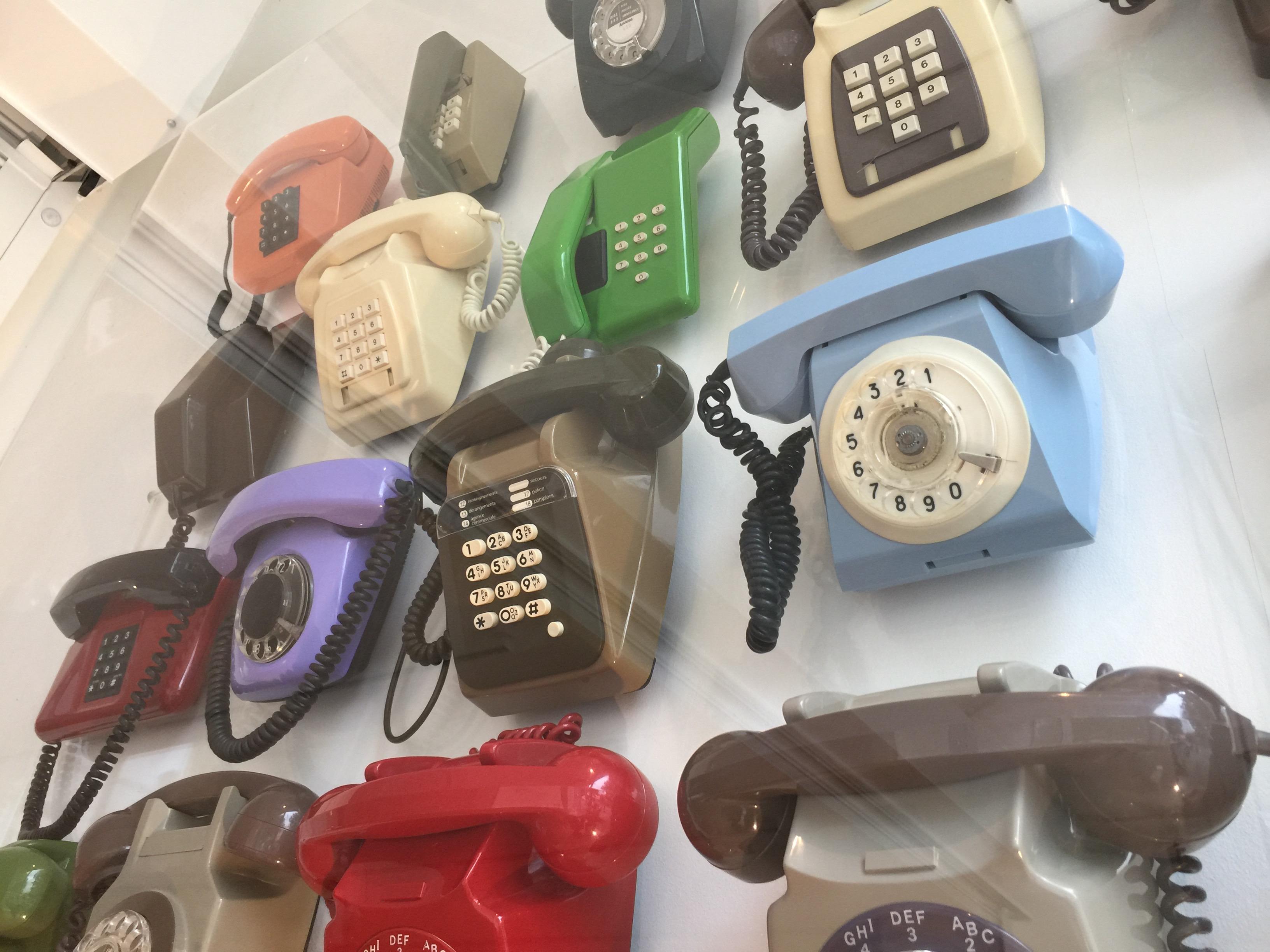 It's full title is 'Revised Nomenclature V: Five squared, Vintage Telephony', a captivating and colourful ensemble of telephones spanning 100 years. Many European and American from the 1970s, and including ones from the Soviet Union and from Latvia.