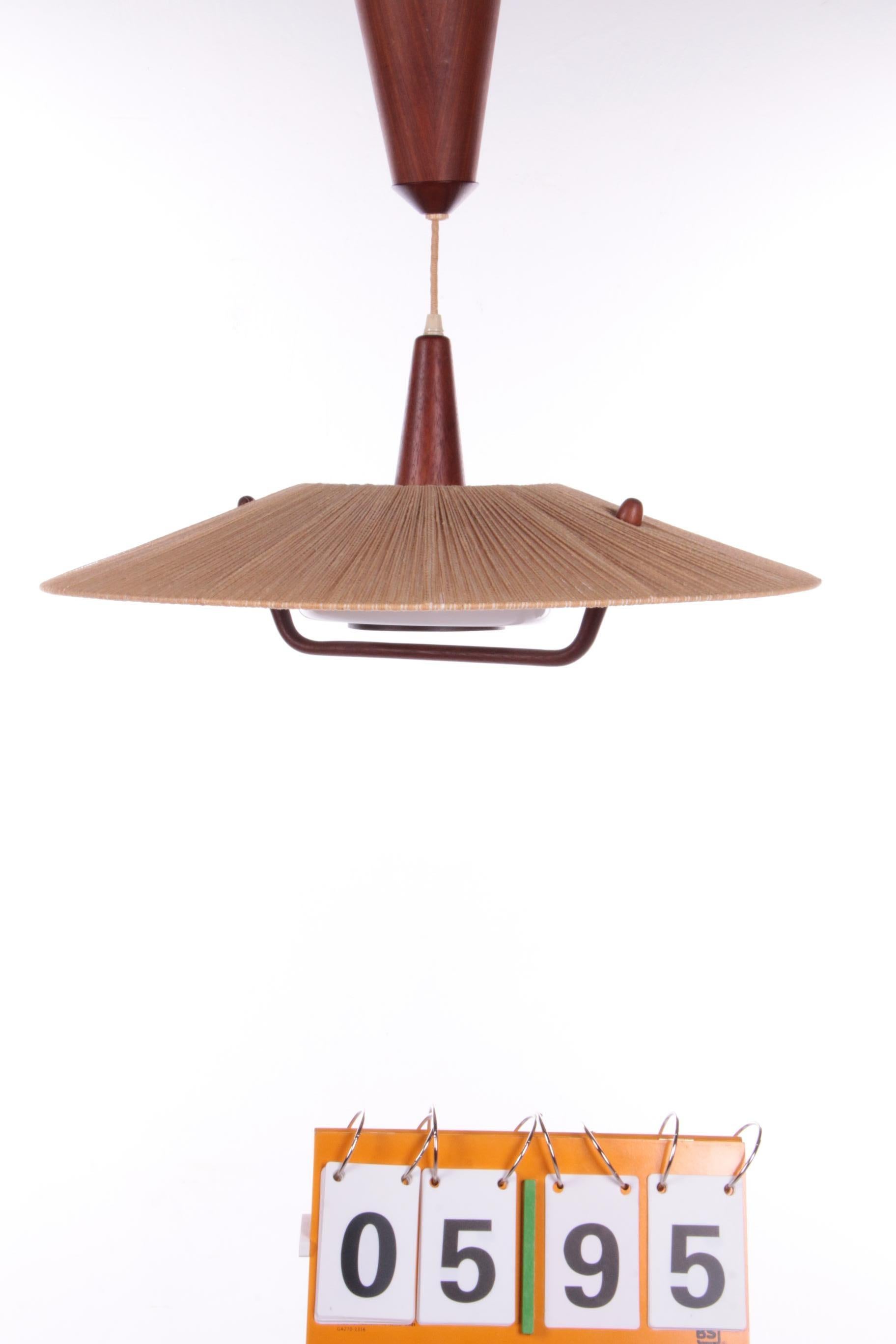 Mid-Century Modern Vintage Temde Hanging Lamp with Teak 1960s Germany For Sale