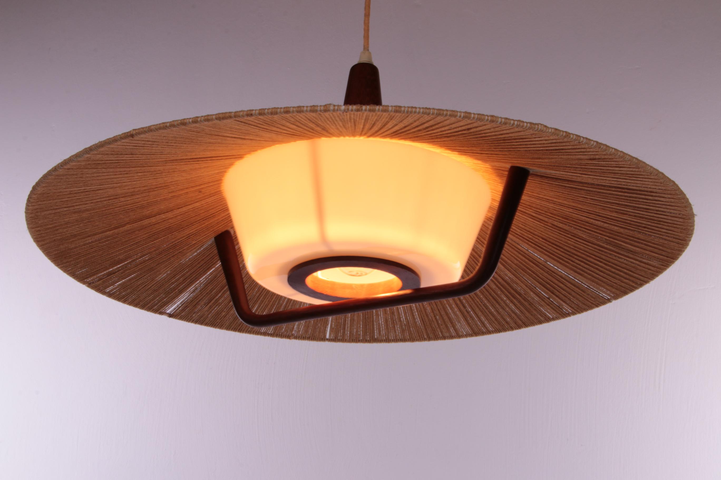 Mid-20th Century Vintage Temde Hanging Lamp with Teak 1960s Germany For Sale