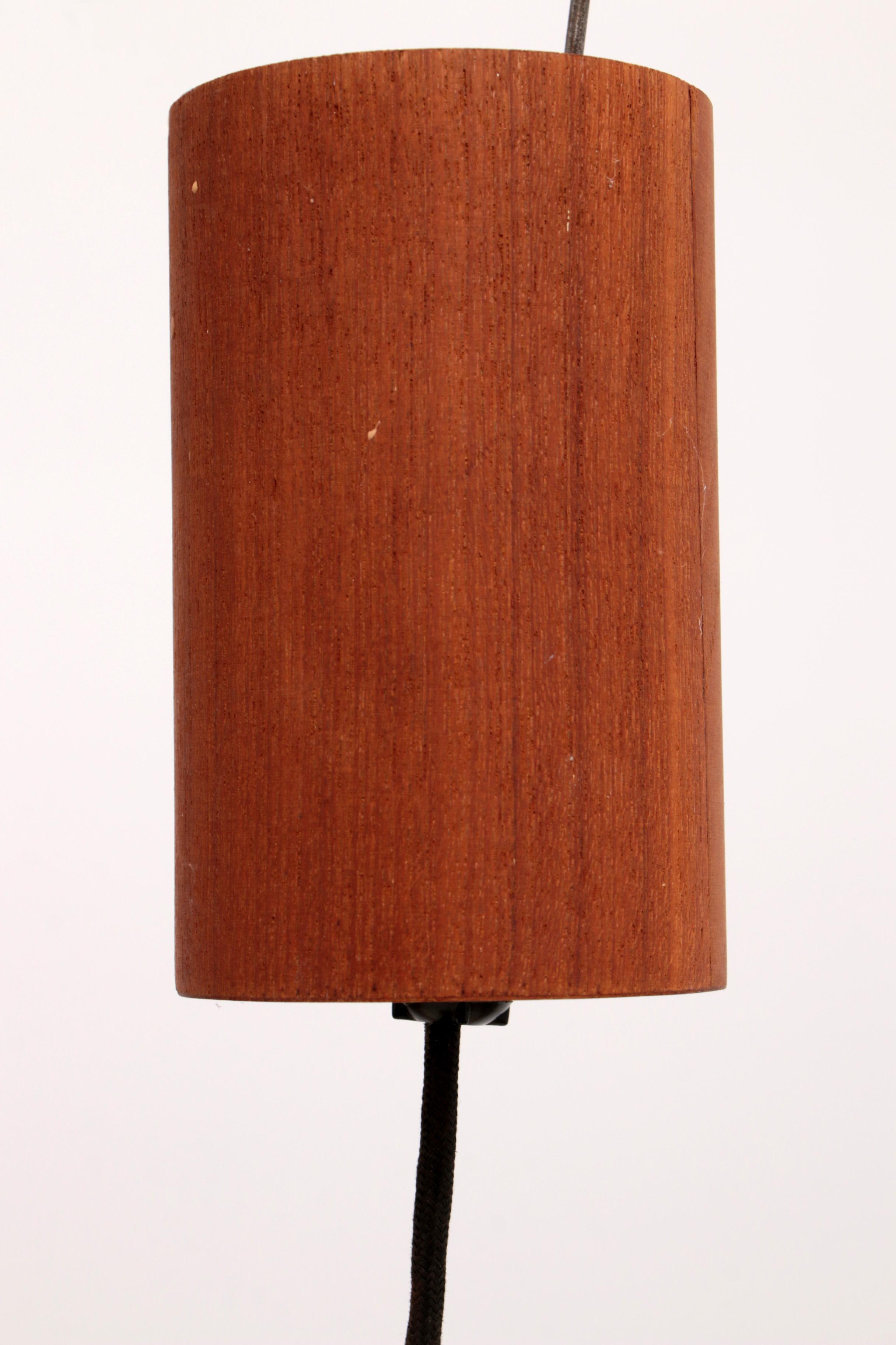 Vintage Temde Hanging Lamp with Teak and Raffia 1960s Germany For Sale 8