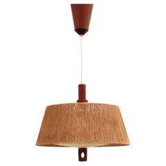 Vintage Temde Hanging Lamp with Walnut and Raffia, 1960s