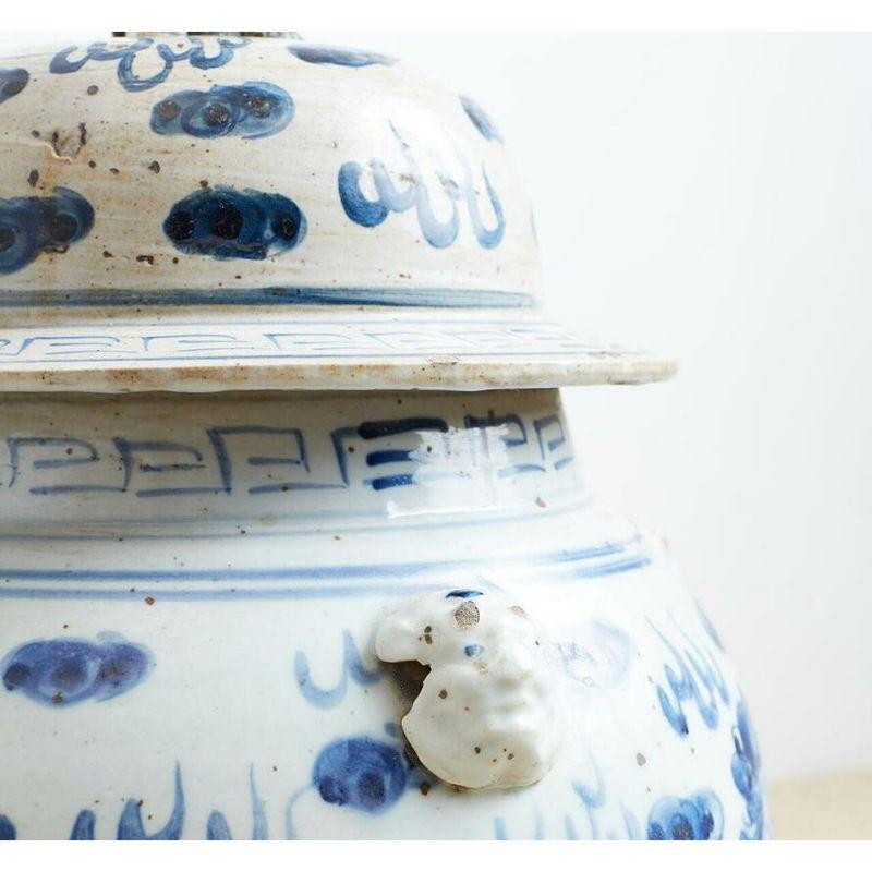 Porcelain Vintage Temple Jar Lion Motif, Large For Sale