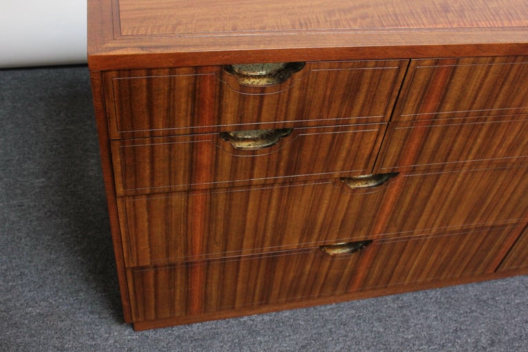 Vintage Ten-Drawer Walnut and Brass Chest / Dresser by Baker For Sale 4