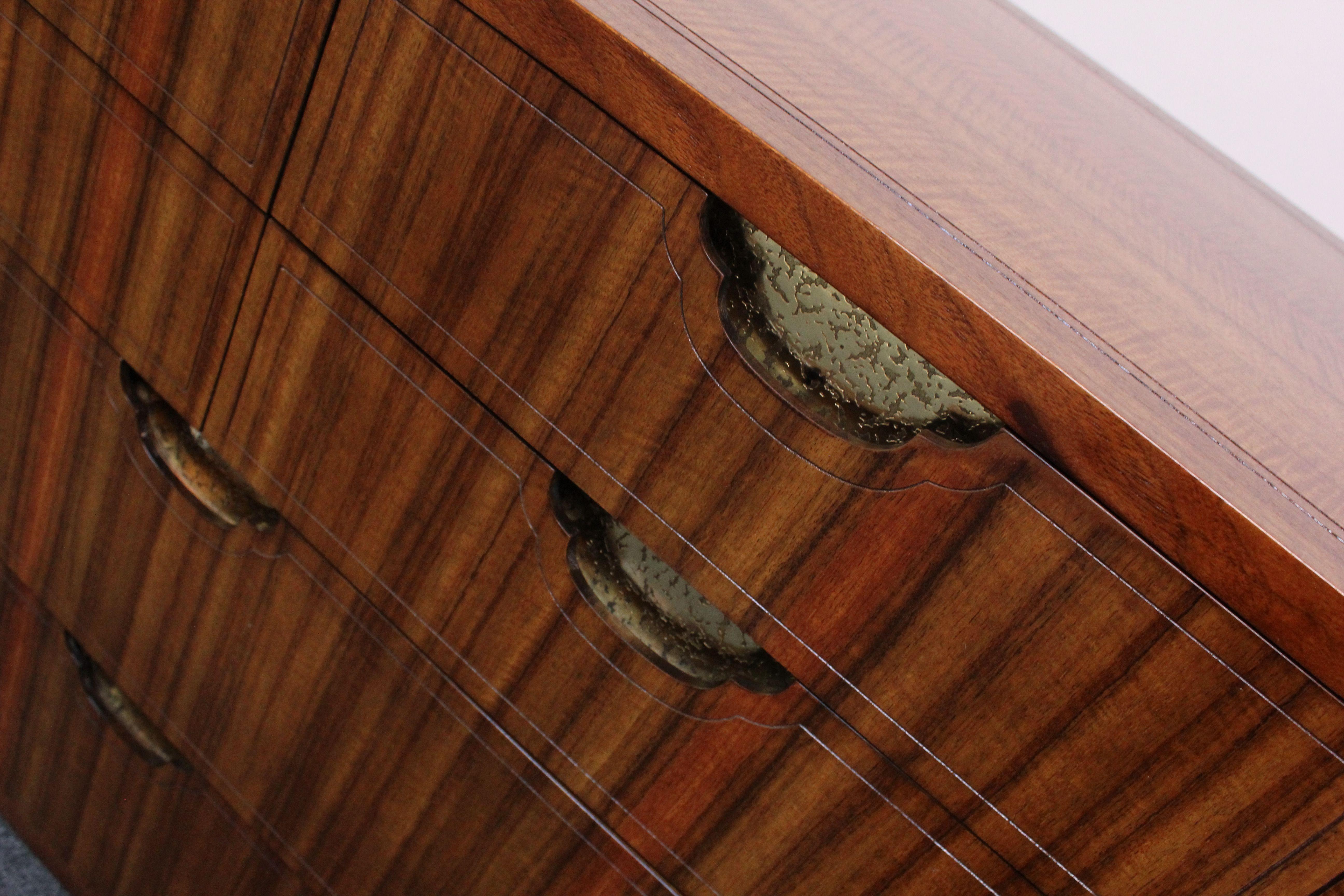 Vintage Ten-Drawer Walnut and Brass Chest / Dresser by Baker For Sale 3