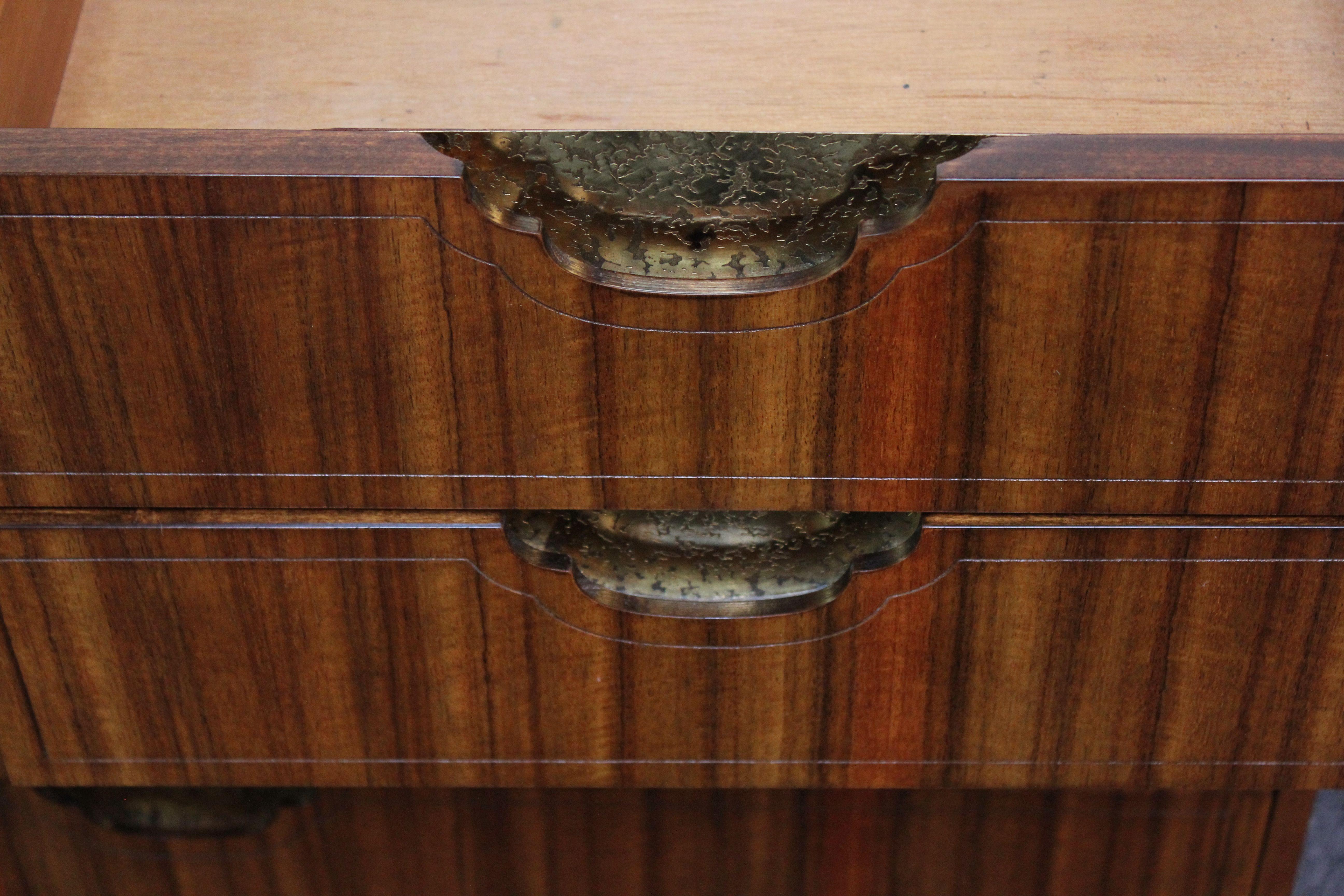 Vintage Ten-Drawer Walnut and Brass Chest / Dresser by Baker For Sale 14