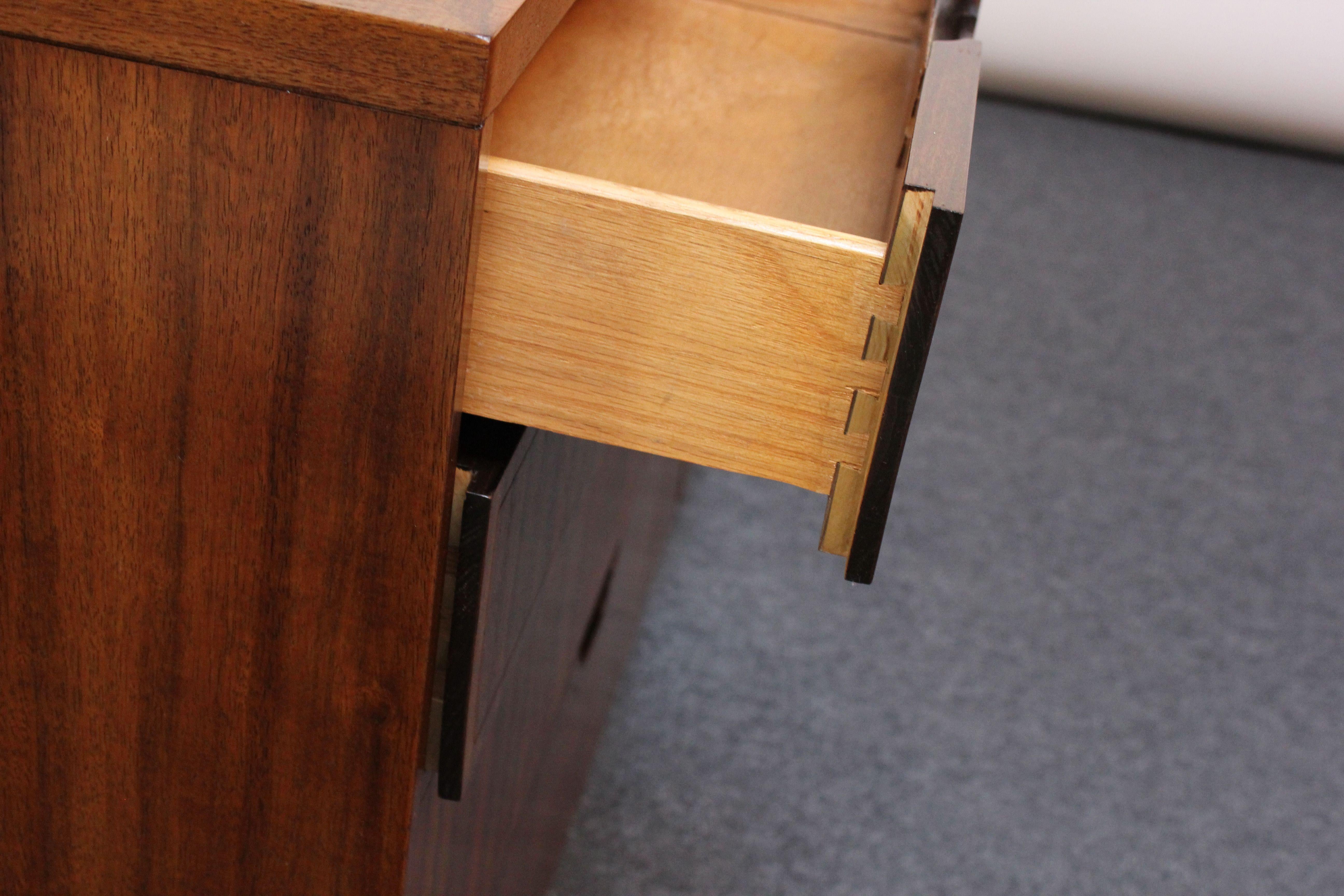 Vintage Ten-Drawer Walnut and Brass Chest / Dresser by Baker For Sale 5