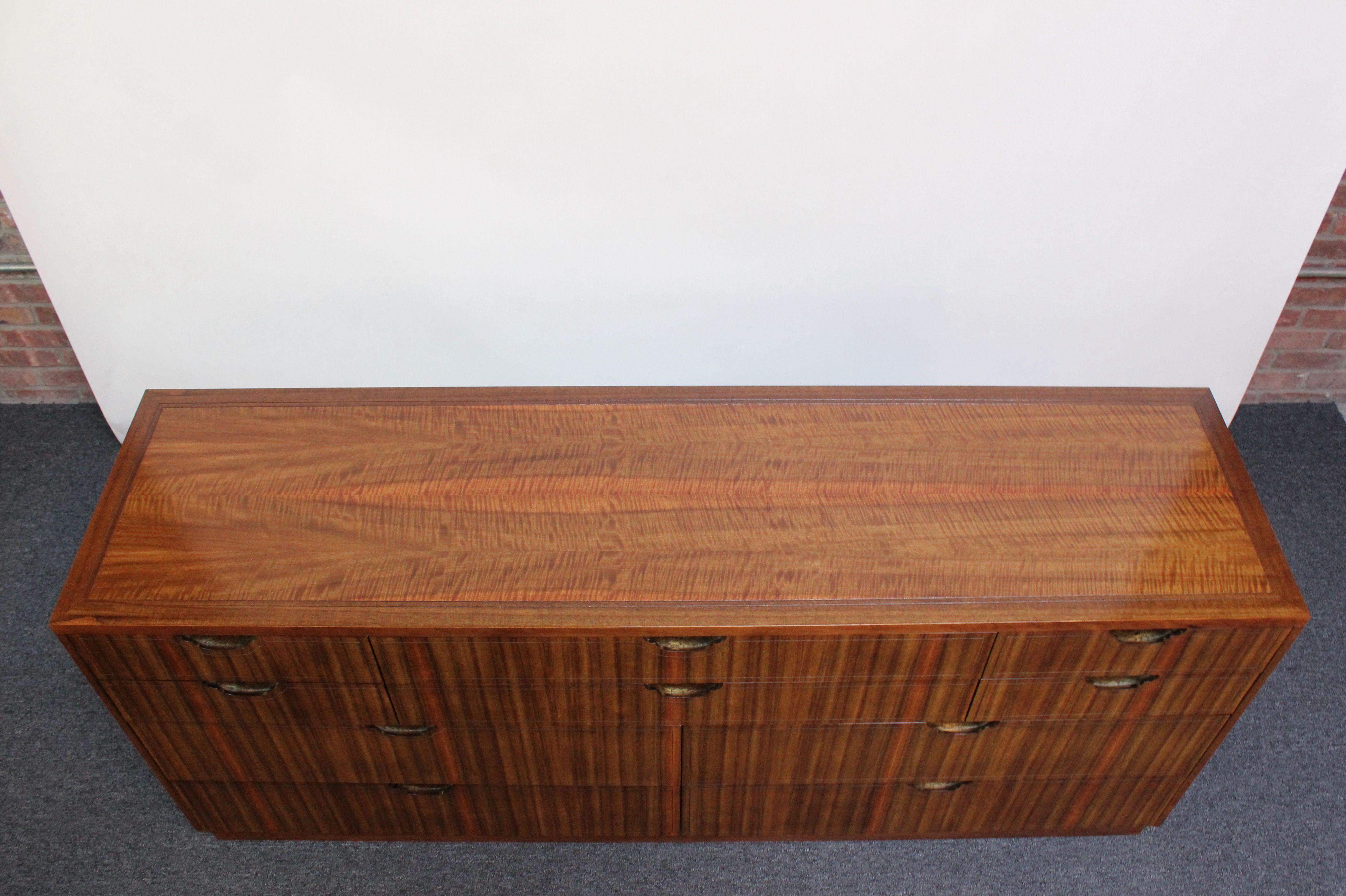 American Vintage Ten-Drawer Walnut and Brass Chest / Dresser by Baker For Sale