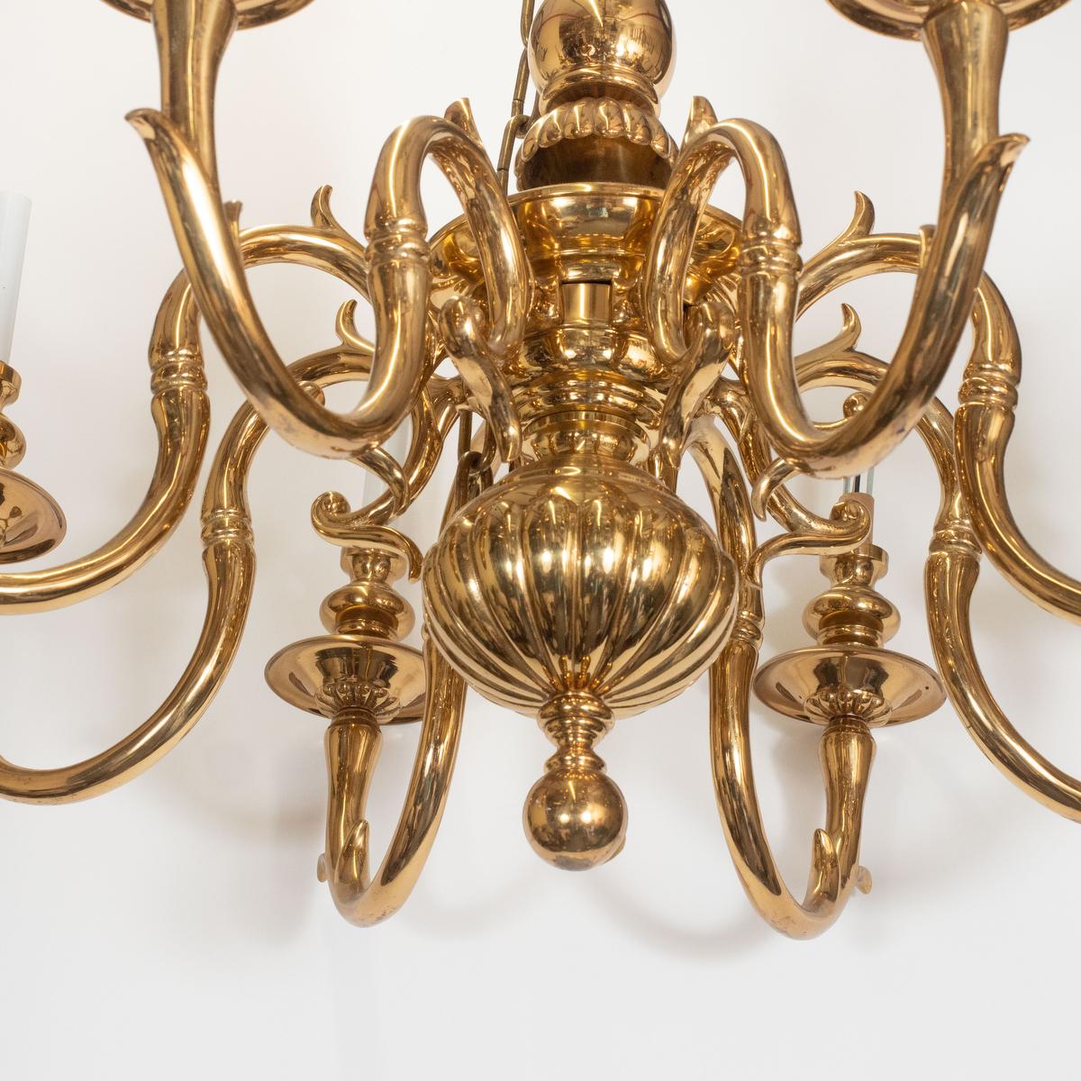 American Vintage Tendril Motif Cast Brass Chandelier For Sale