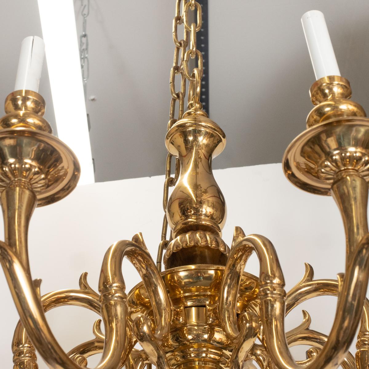 Vintage Tendril Motif Cast Brass Chandelier For Sale 1