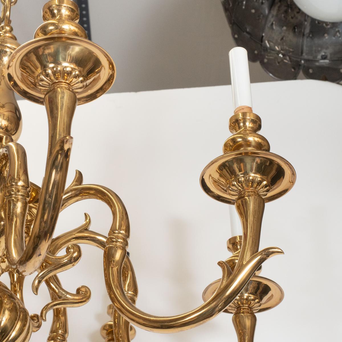 Vintage Tendril Motif Cast Brass Chandelier For Sale 2