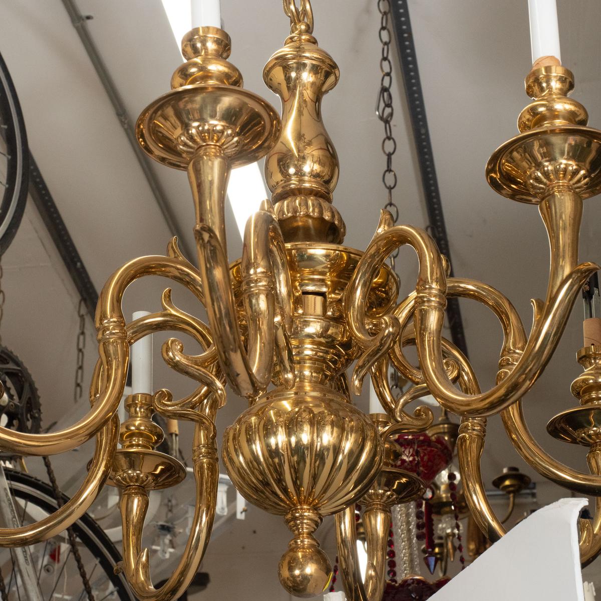 Vintage Tendril Motif Cast Brass Chandelier For Sale 3